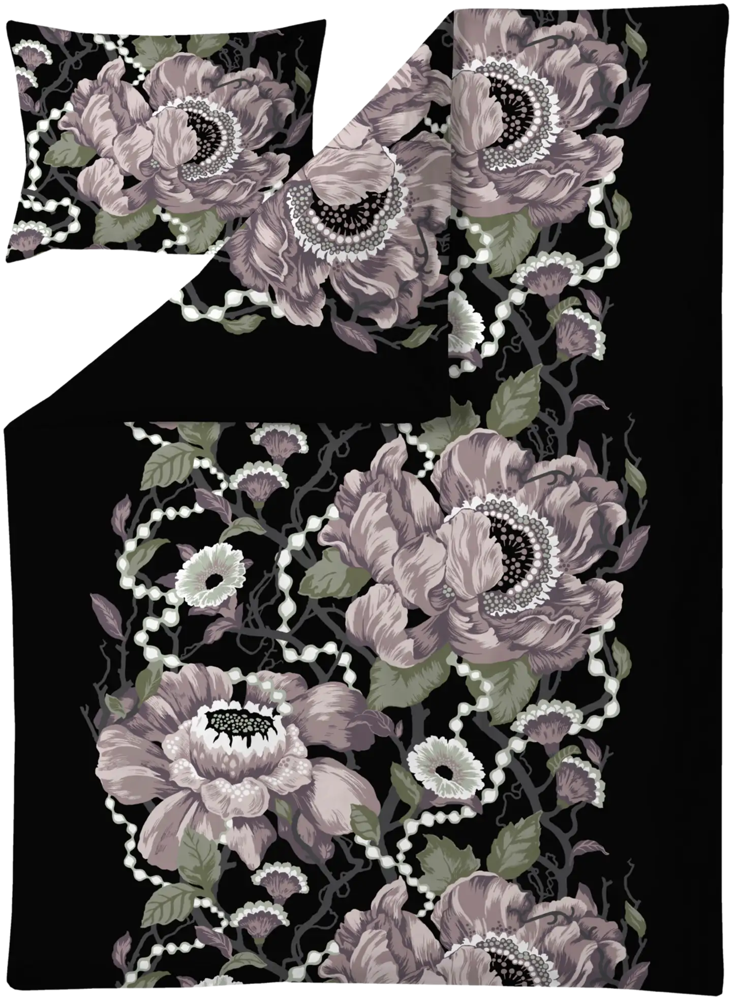 Vallila satiinipussilakanasetti Romanssi 150x210 cm rosablack - 1