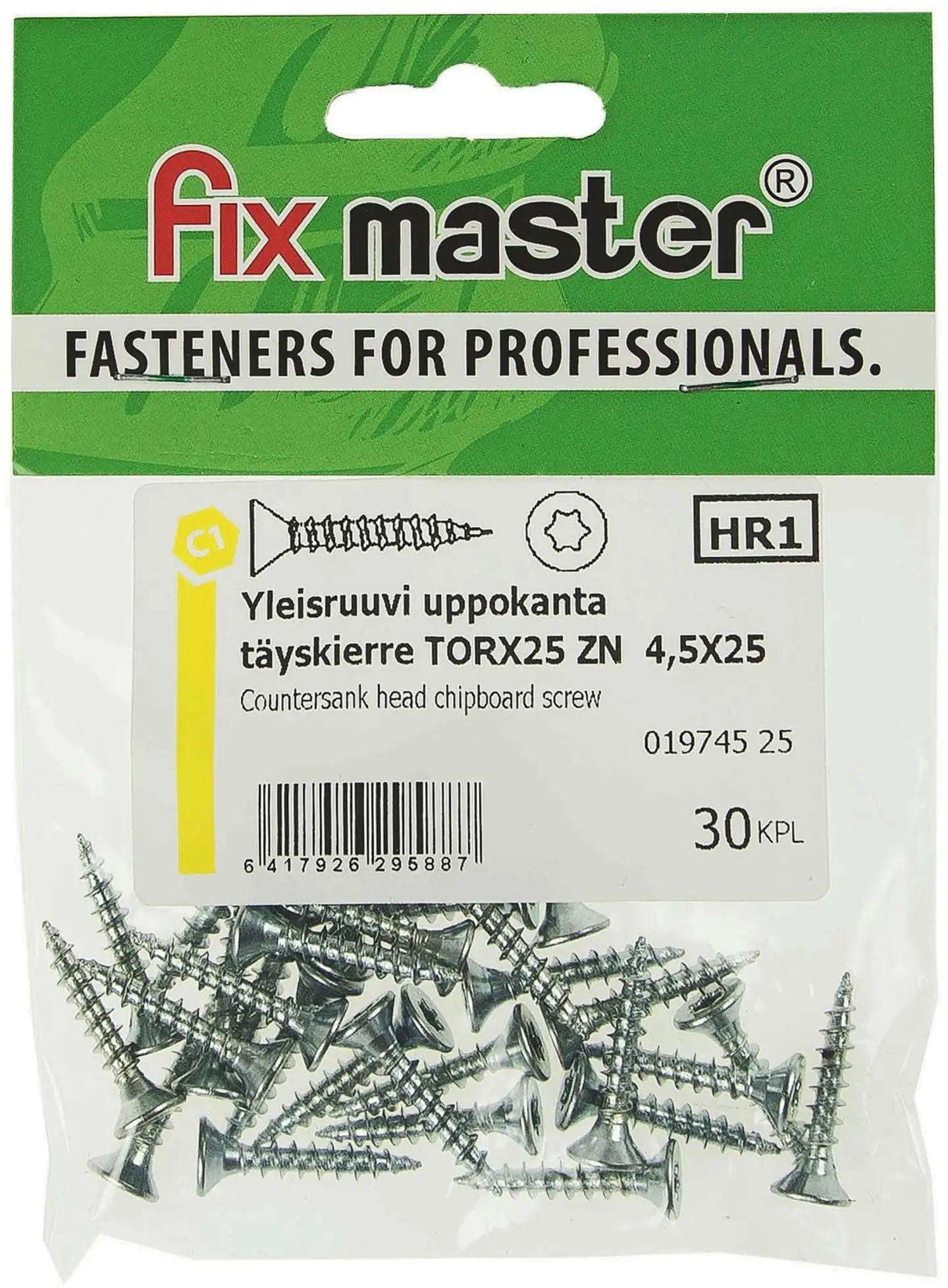 Fix Master yleisruuvi uppokanta täyskierre torx25 4,5X25 sinkitty 30kpl