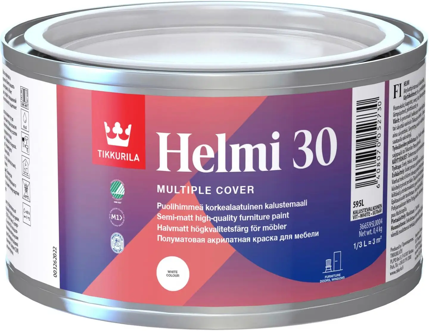 Tikkurila kalustemaali Helmi 30 0,33 l valkoinen 595L puolihimmeä