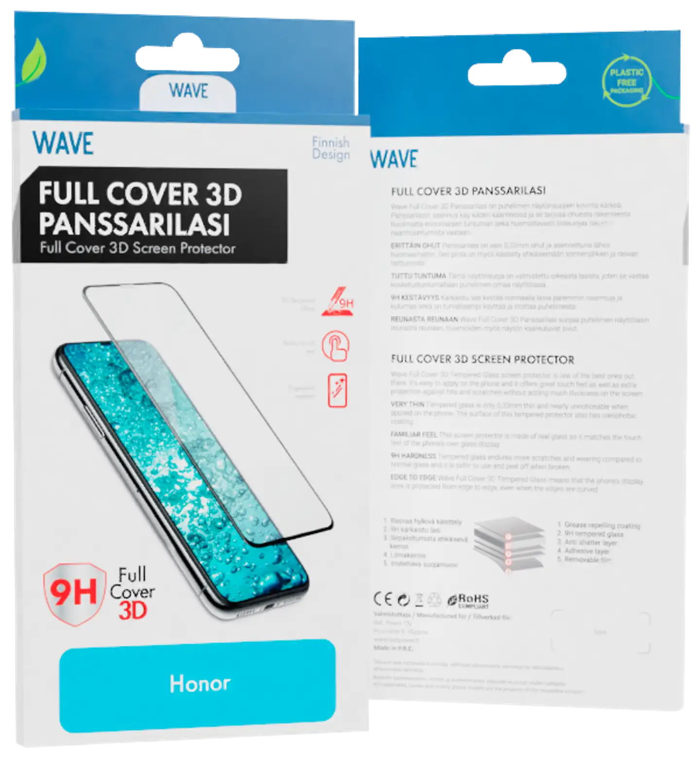 Wave Full Cover 3D Panssarilasi, Honor 90, Musta Kehys