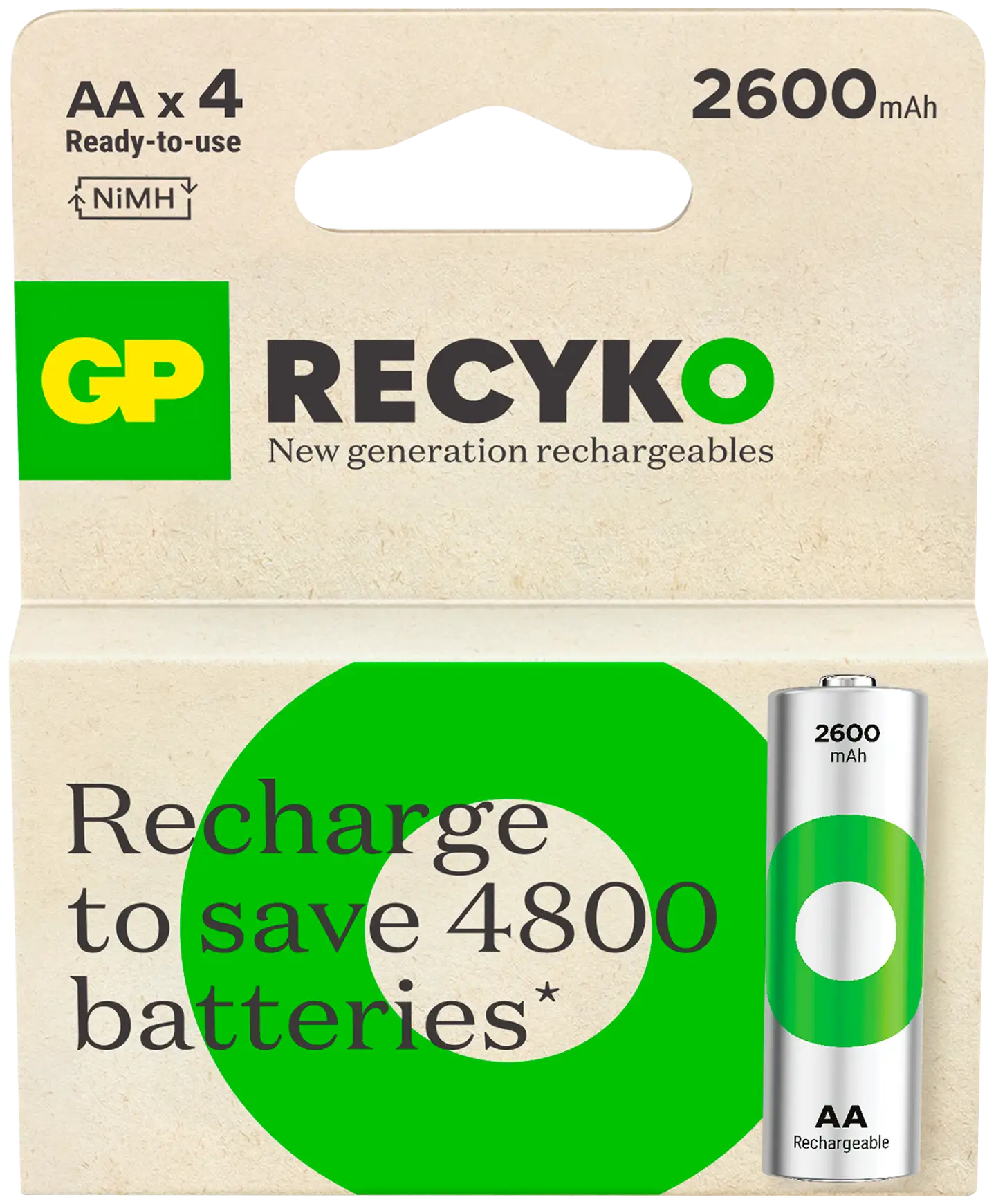 GP recyko ladattava  aa 2600mah nimh akku 4kpl