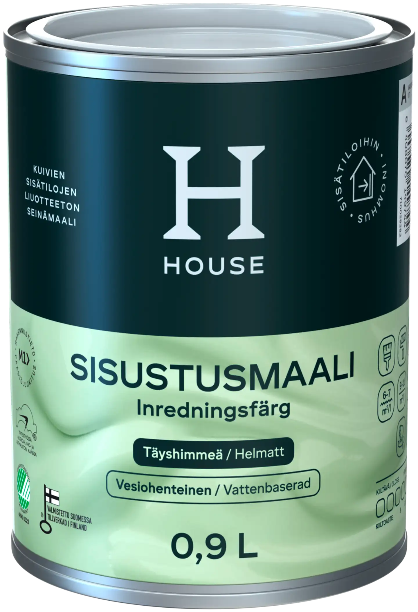 House sisustumaali täyshimmeä 0,9 l A valkoinen sävytettävissä