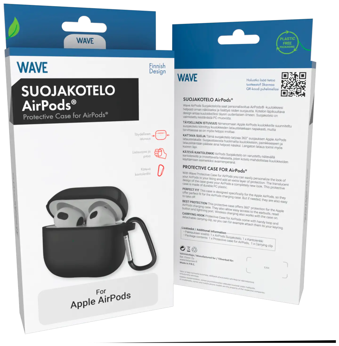 Wave Läpikuultava Suojakotelo, Apple AirPods (3. sukupolvi), Musta - 2