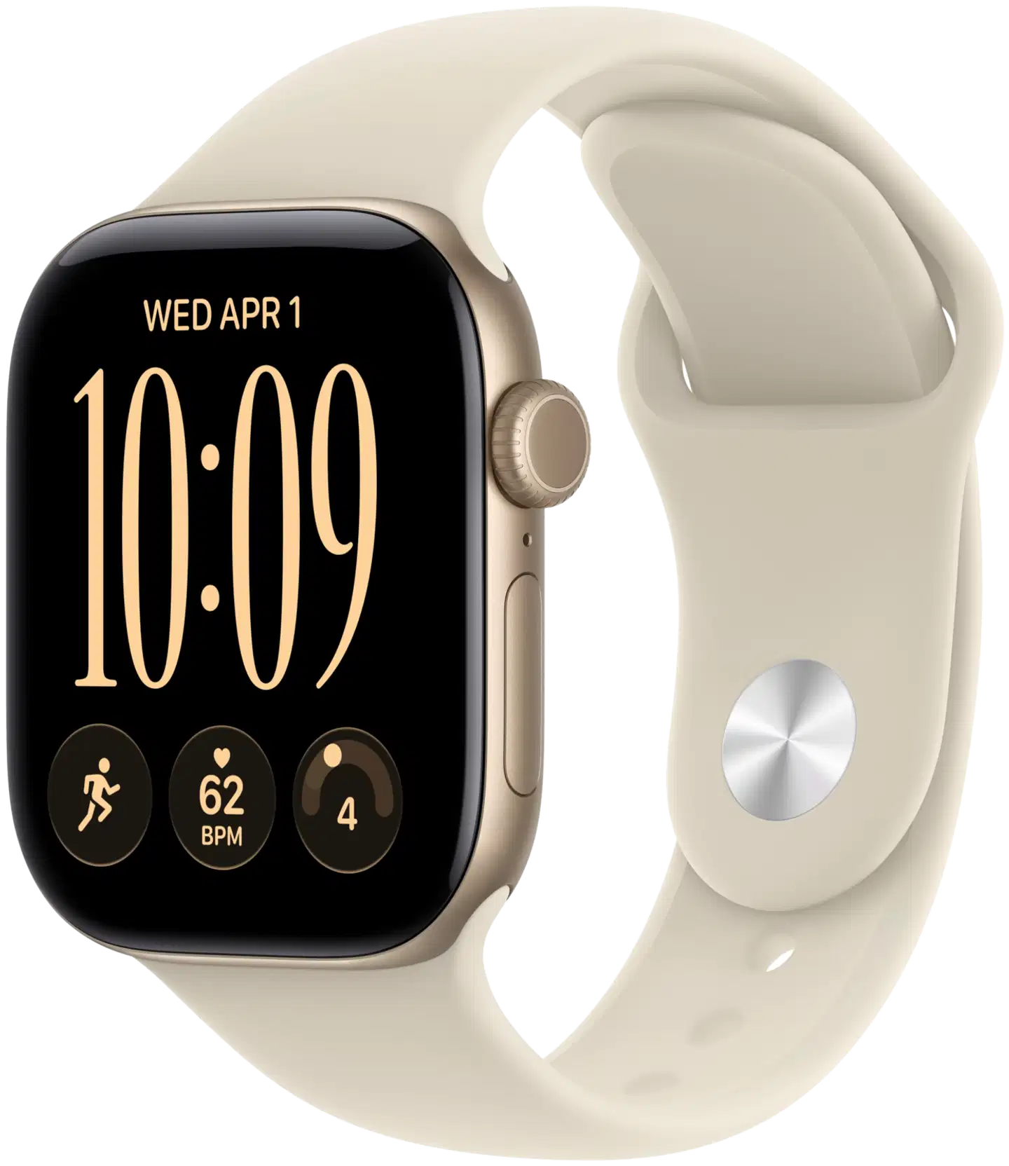 Apple Watch Series 12 GPS 42 mm:n vaaleankultainen alumiinikuori ja hiekanvärinen urheiluranneke - S/M - MJED4QN/A - 2