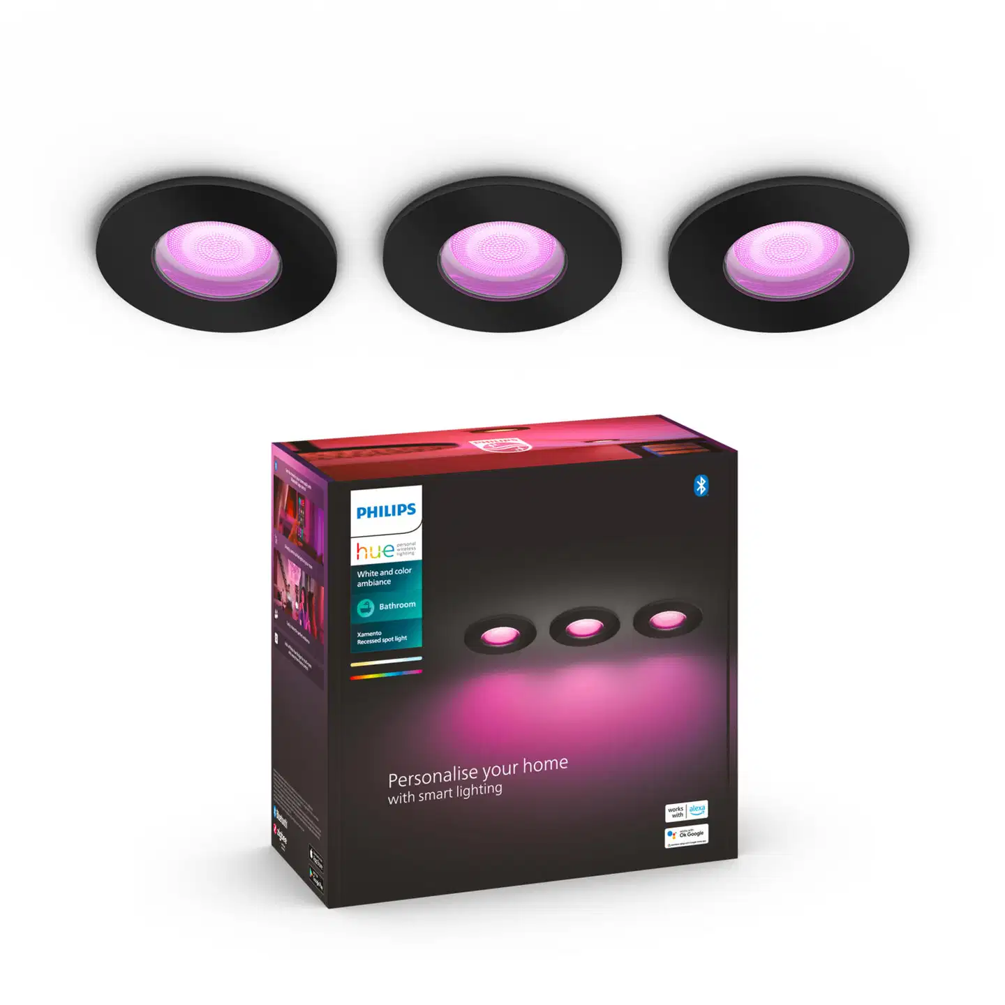 Philips Hue Xamento -upotettu alasvalo kylpyhuoneeseen 4.2W 2000-6500K 1200LM musta 3 kappaletta - 3