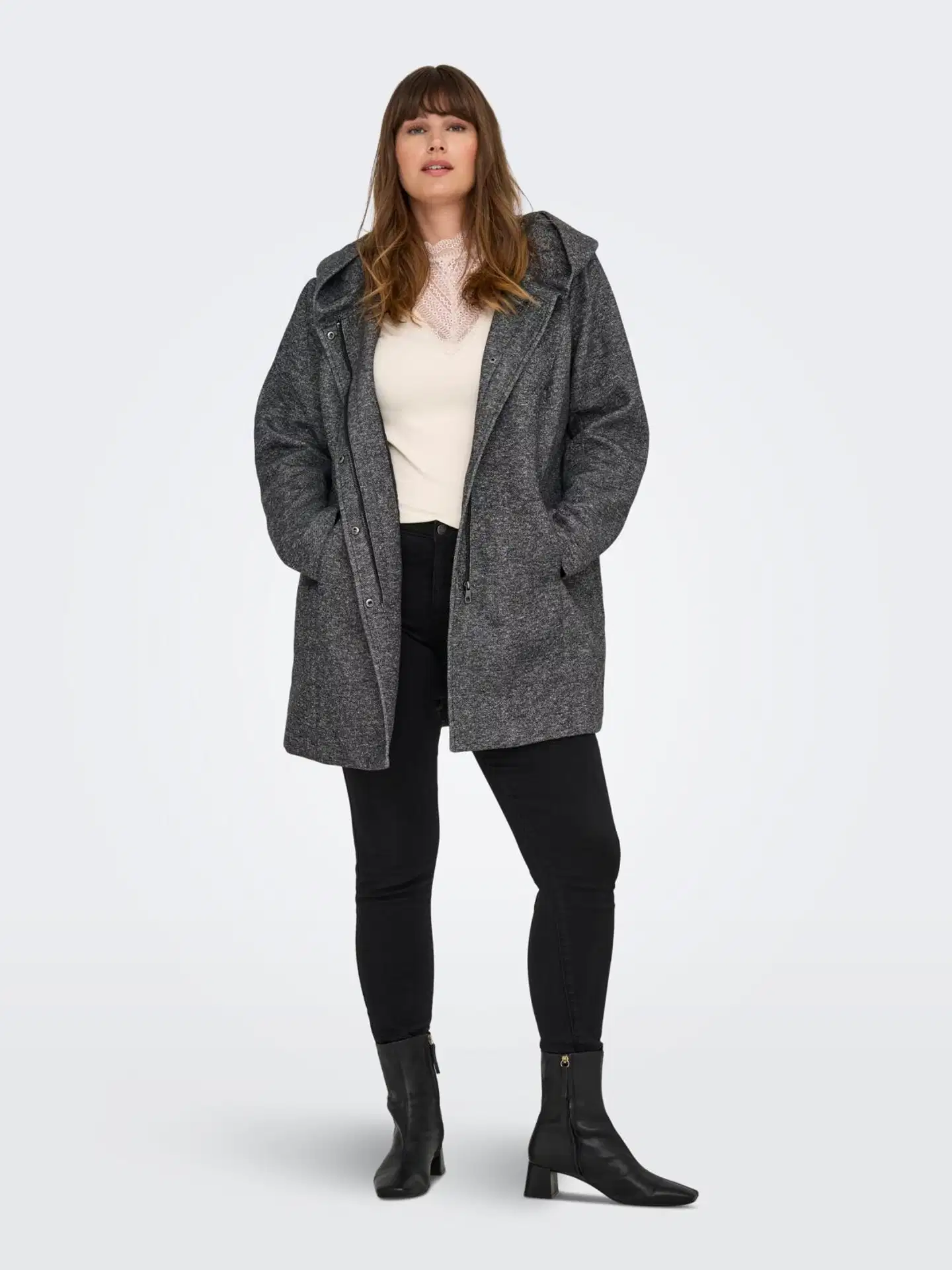 ONLY CARMAKOMA naisten kangastakki Carsedona - Dark Grey Melange - 4