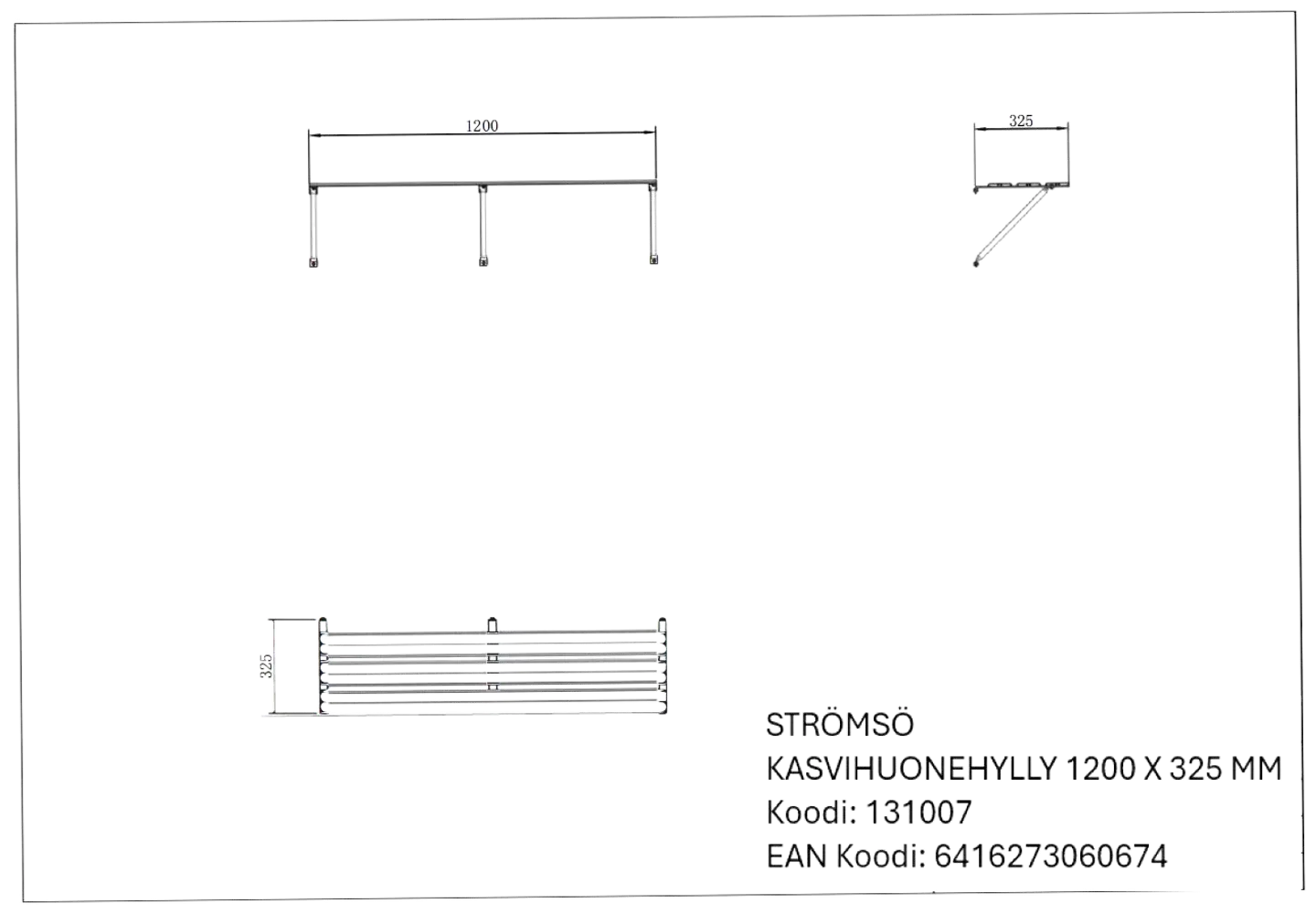 Kasvihuonehylly musta 1200x325mm - 2