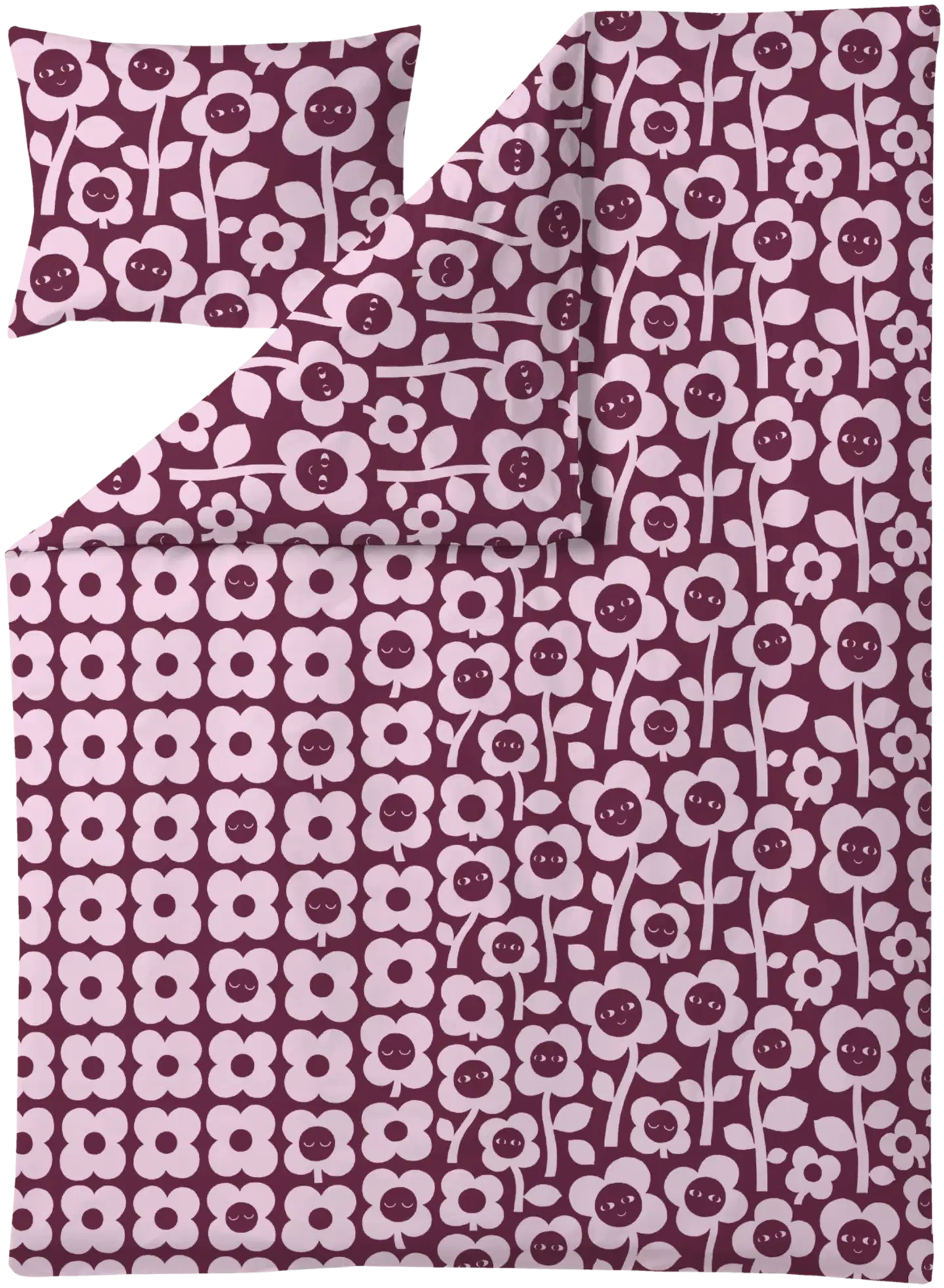 Finlayson pussilakanasetti Kukkariemu 150X210  viin.punainen-roosa - 1