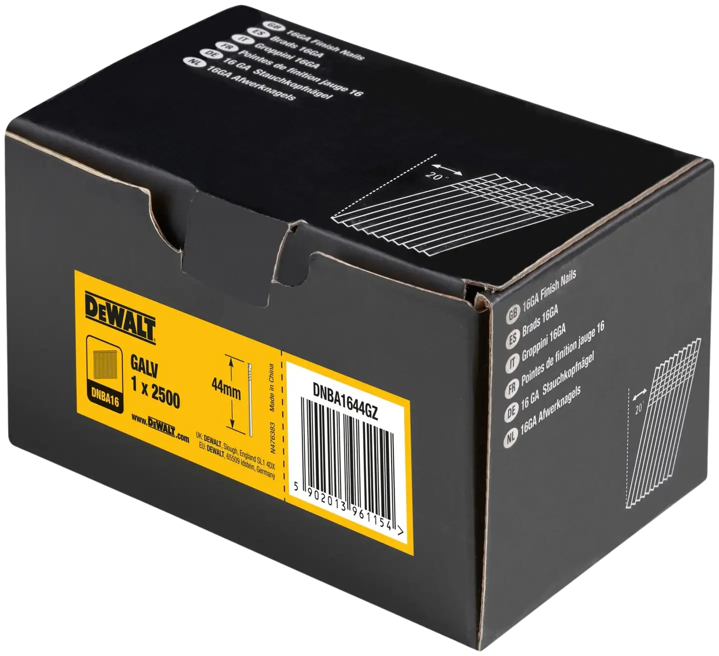 DEWALT 20° 16ga 44mm sähkösinkitty dyckertnaula (2500 kpl) - 1