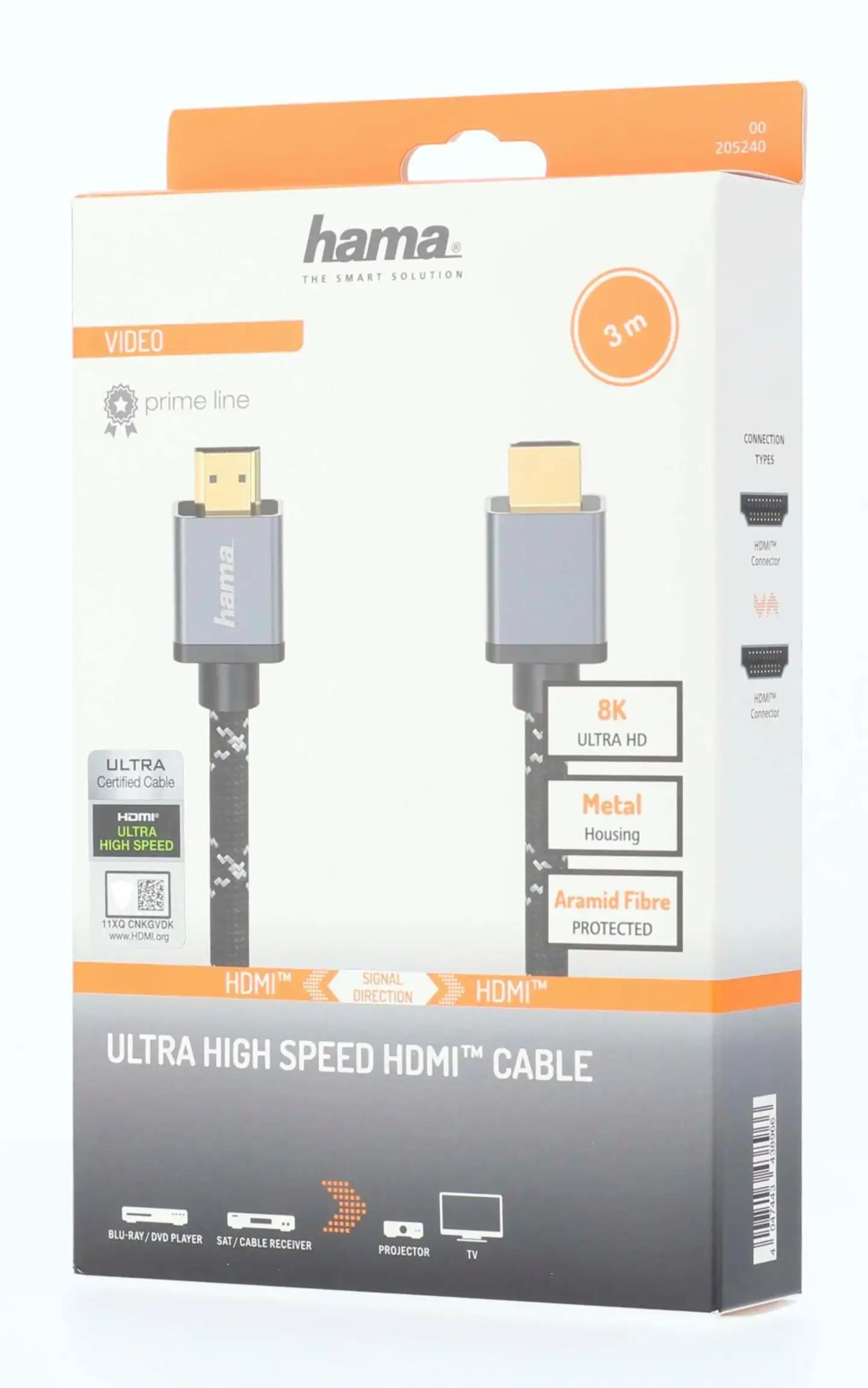 Hama Ultra High Speed HDMI™-johto, uros - uros, 8K, Metal, 3,0 m - 5