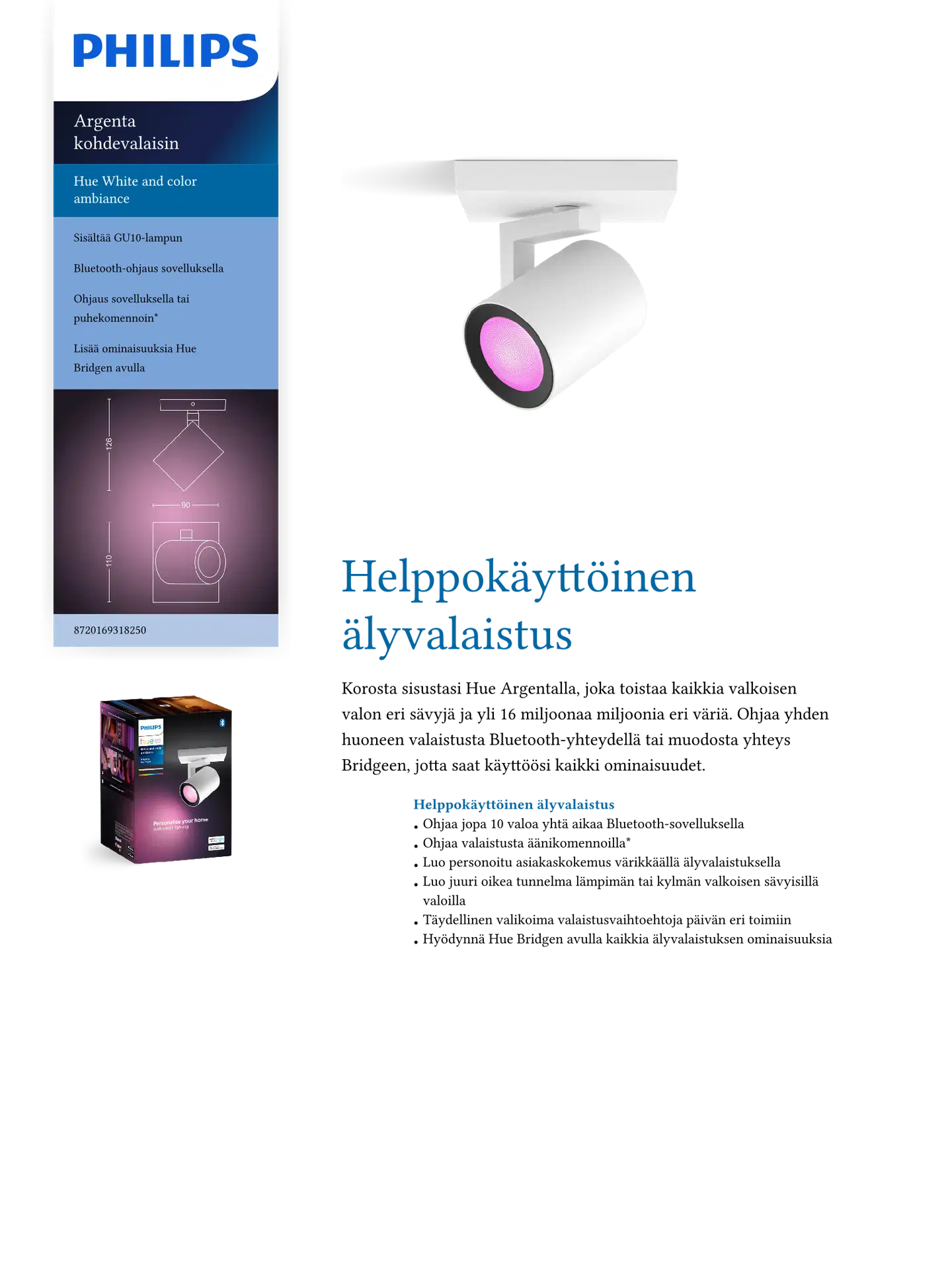 Philips Hue Argenta -kohdevalaisin 4.2W 2000-6500K 400LM valkoinen - 2