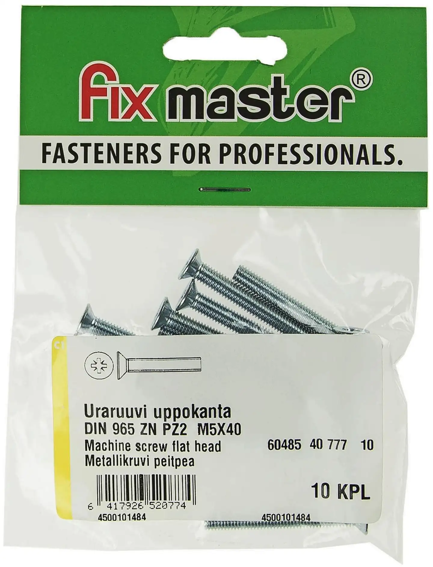 Fix Master uraruuvi uppokanta PZ2 M5X40 sinkitty 10kpl