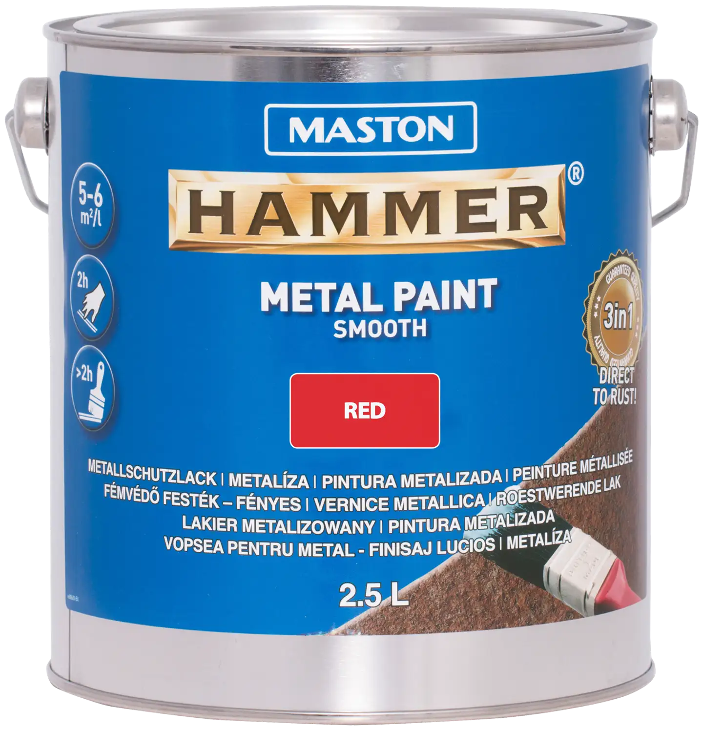 Maston metallimaali Hammer Sileä punainen 2,5 l - 1