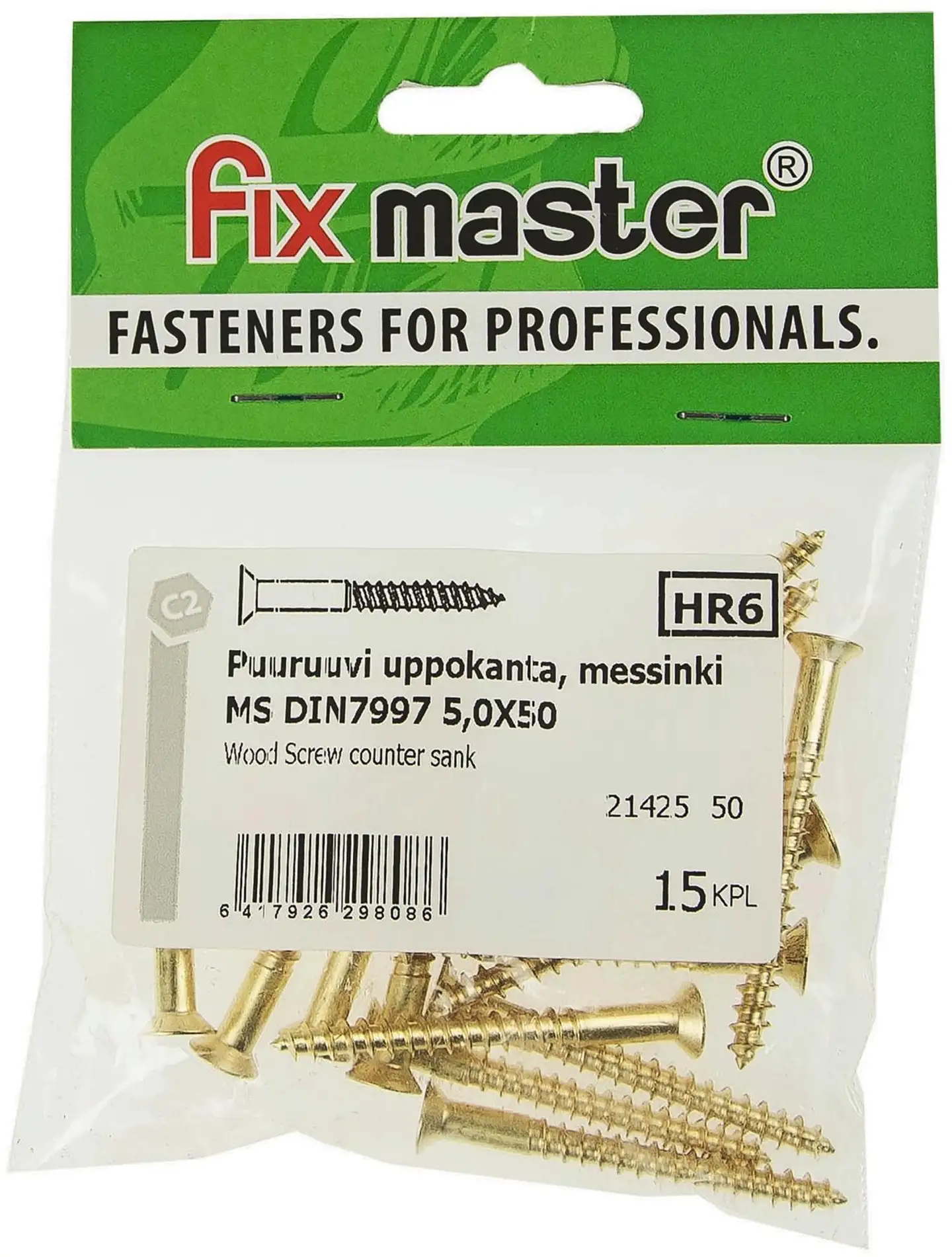 Fix Master puuruuvi uppokanta, messinki 5,0X50 15kpl