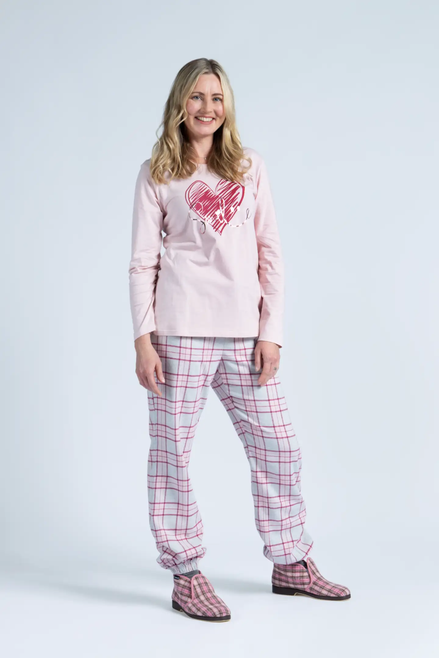 Actuelle naisten flanellipyjama 212A382518 - pink check - 5
