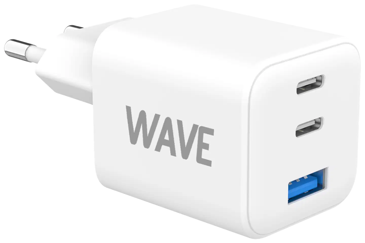 Wave 65 W pikalataava GaN -verkkolaturi, 2 x USB Type-C + 1 x USB-A, valkoinen - 1