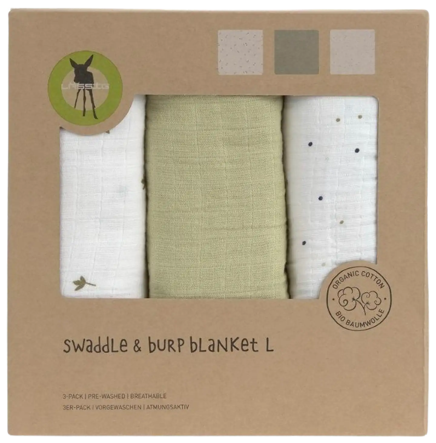 Lässig puuvillaharso 85cm Leave Olive 3 kpl - 5