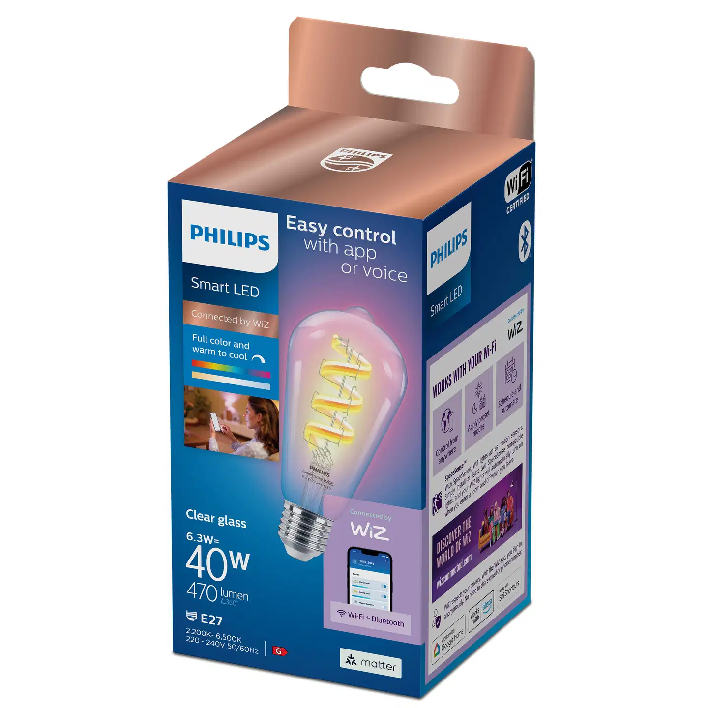 Philips Smart Lighting LED-filamenttilamppu 6W ST64 E27 2200-6500K 470lm RGB kirkas - 2