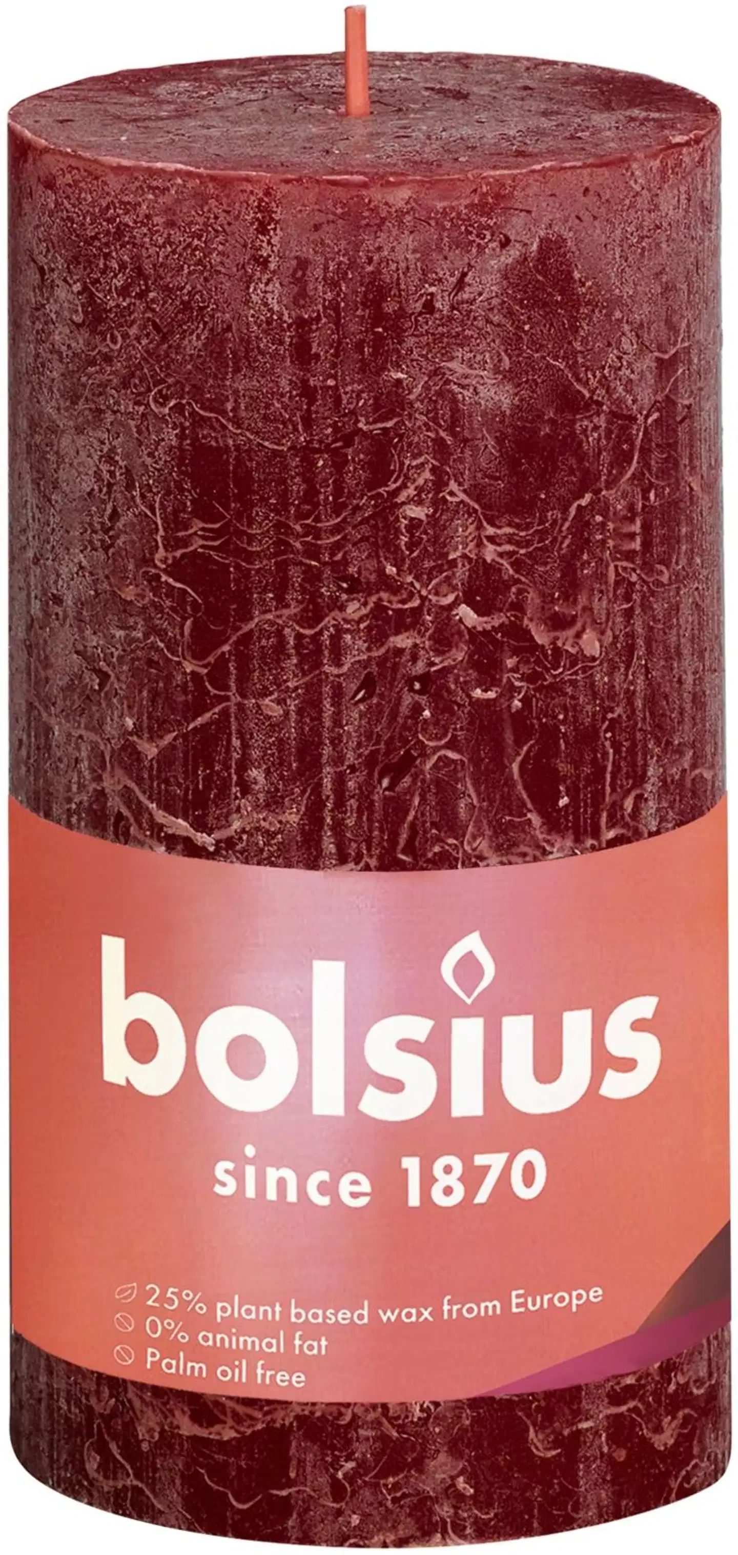 Bolsius – rustiikkinen pöytäkynttilä – viininpunainen – 13 cm