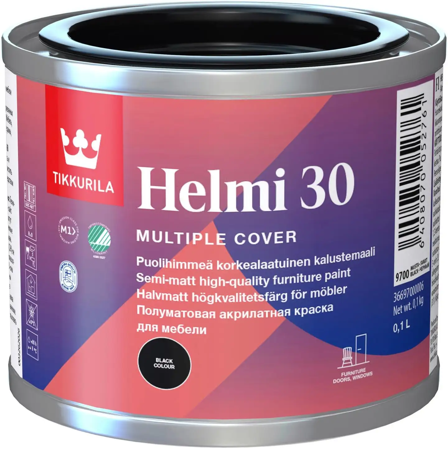 Tikkurila kalustemaali Helmi 30 0,1 l musta puolihimmeä