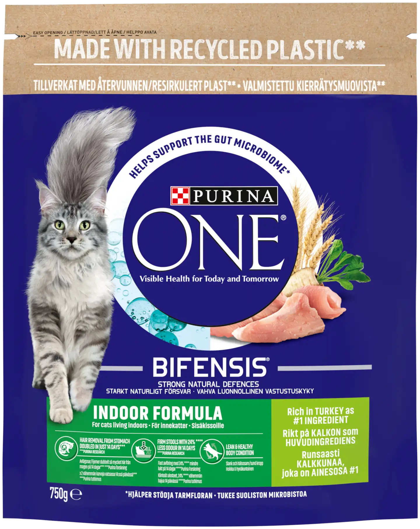 Purina One 750g Indoor Kalkkunaa ja vehnää kissanruoka