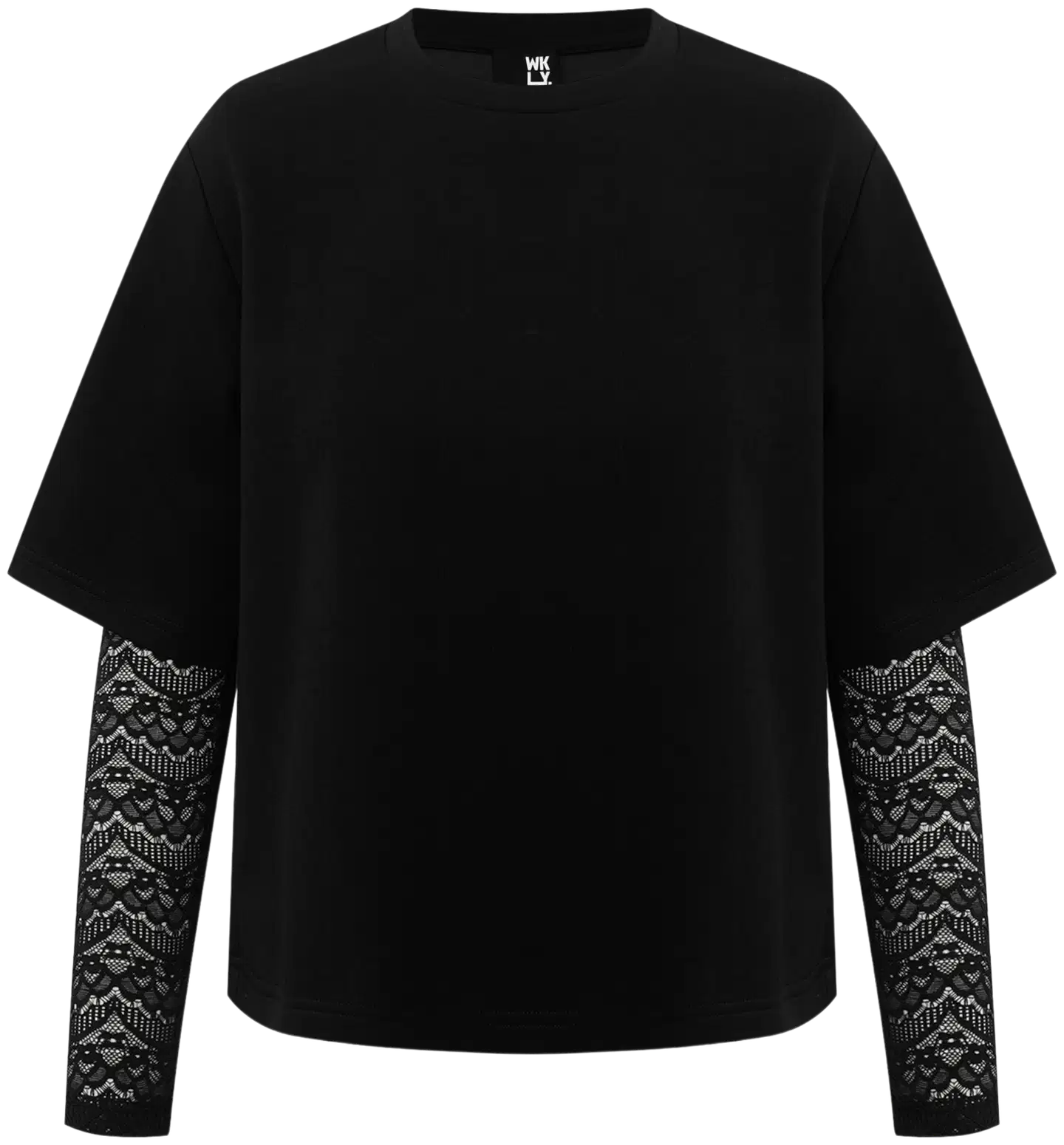 WKLY. naisten väljärunkoinen trikoopusero pitsihihoilla 213W126922 - Black - 2