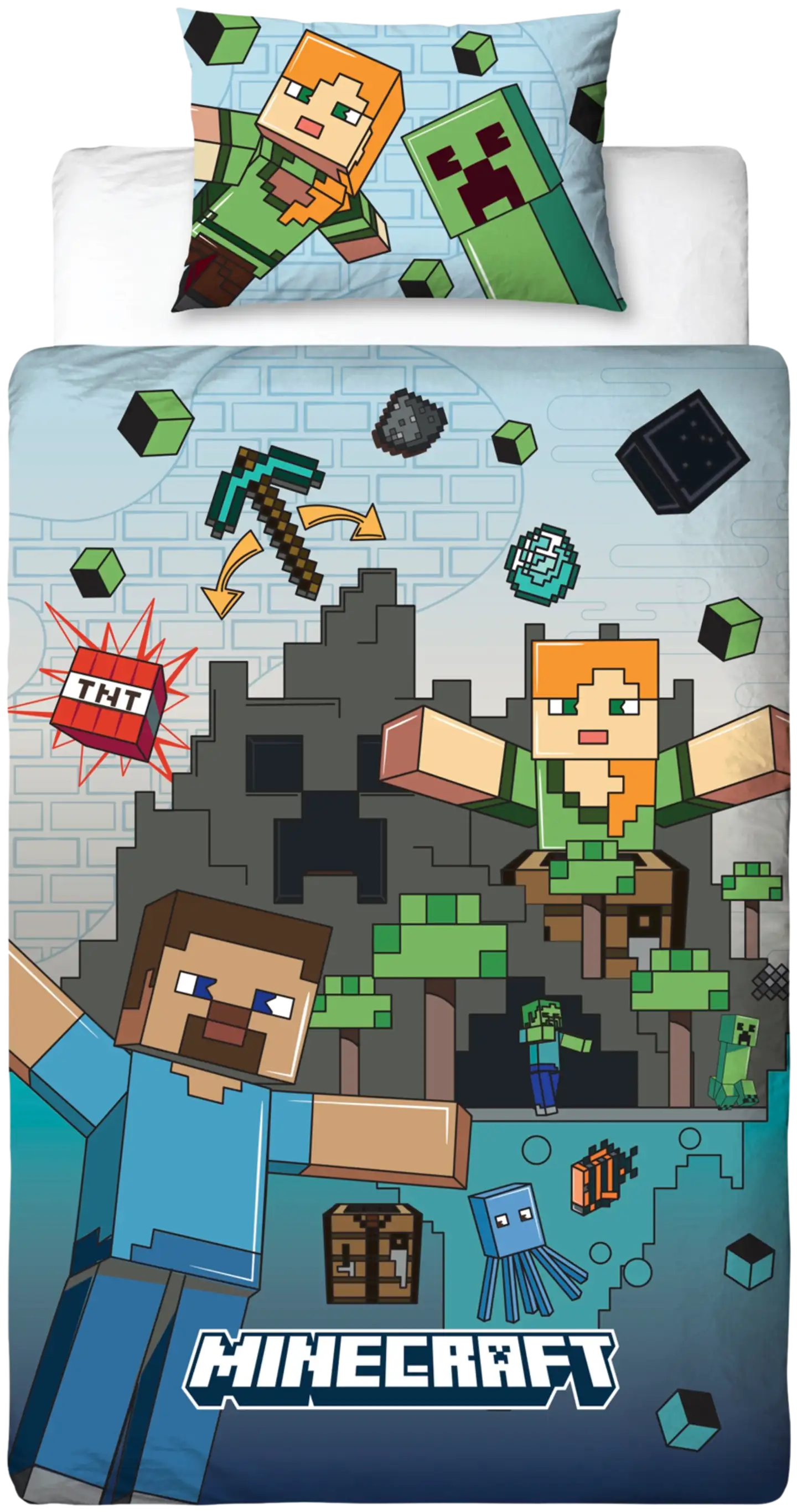 Lasten pussilakanasetti Minecraft 150x210 + 50x60 cm - 1