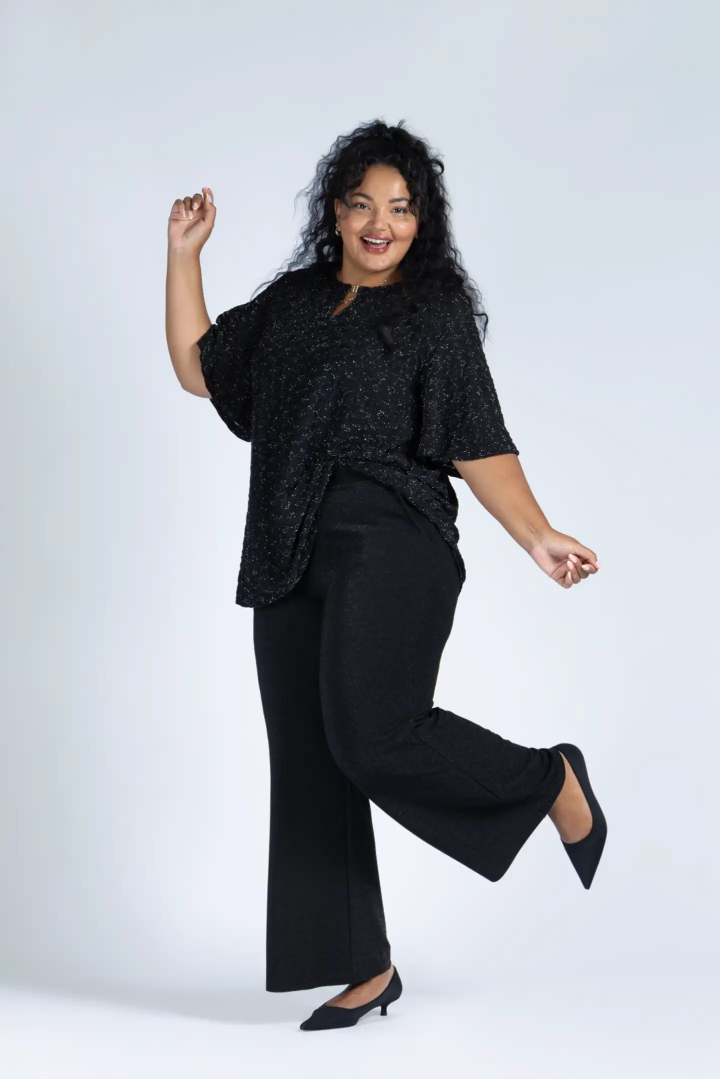 Now Curvy naisten juhlatunika 11861 - Glitter Black - 6