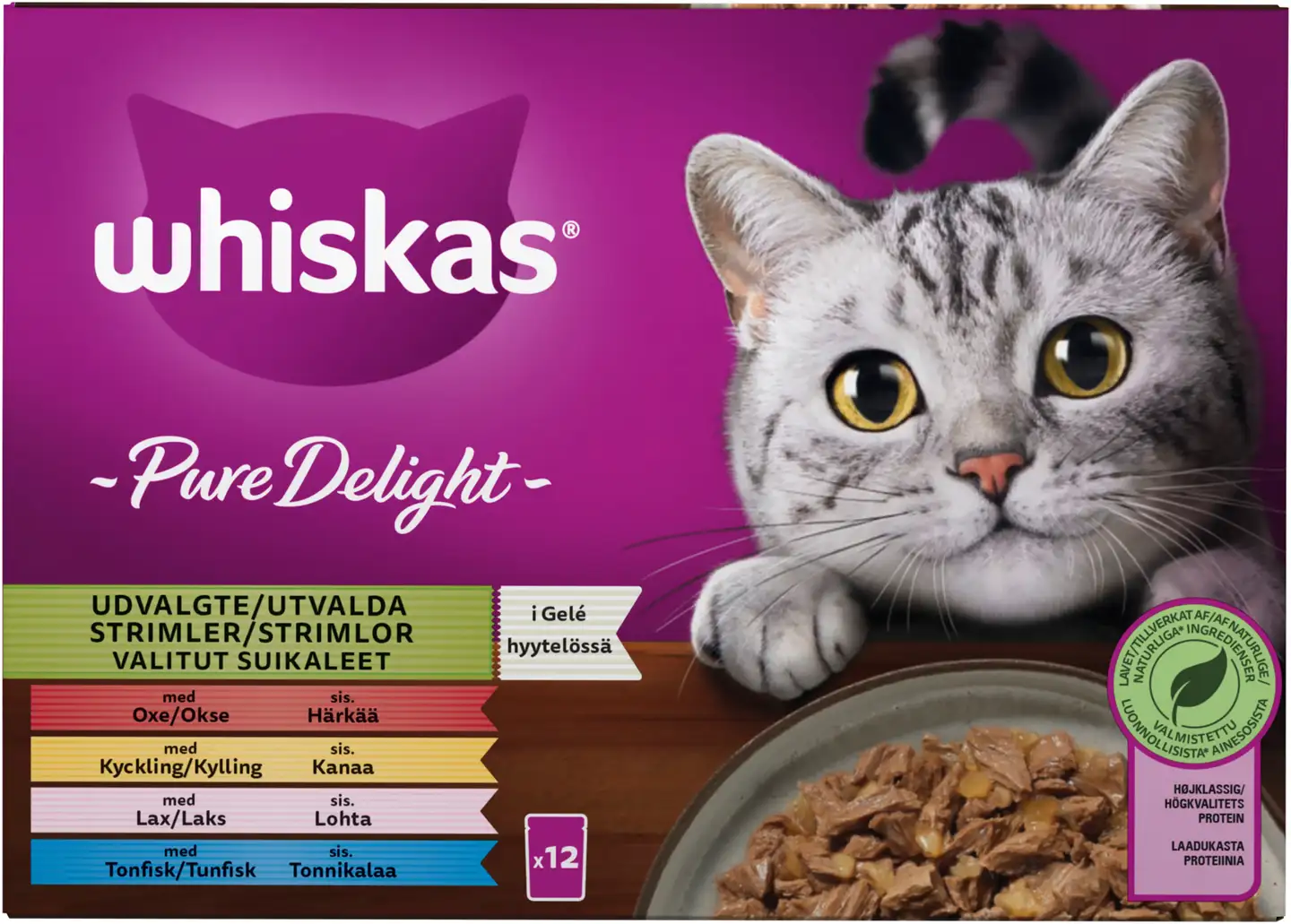 Whiskas 1+ Pure Delight valitut suikaleet hyytelössä (12 x 85 g)