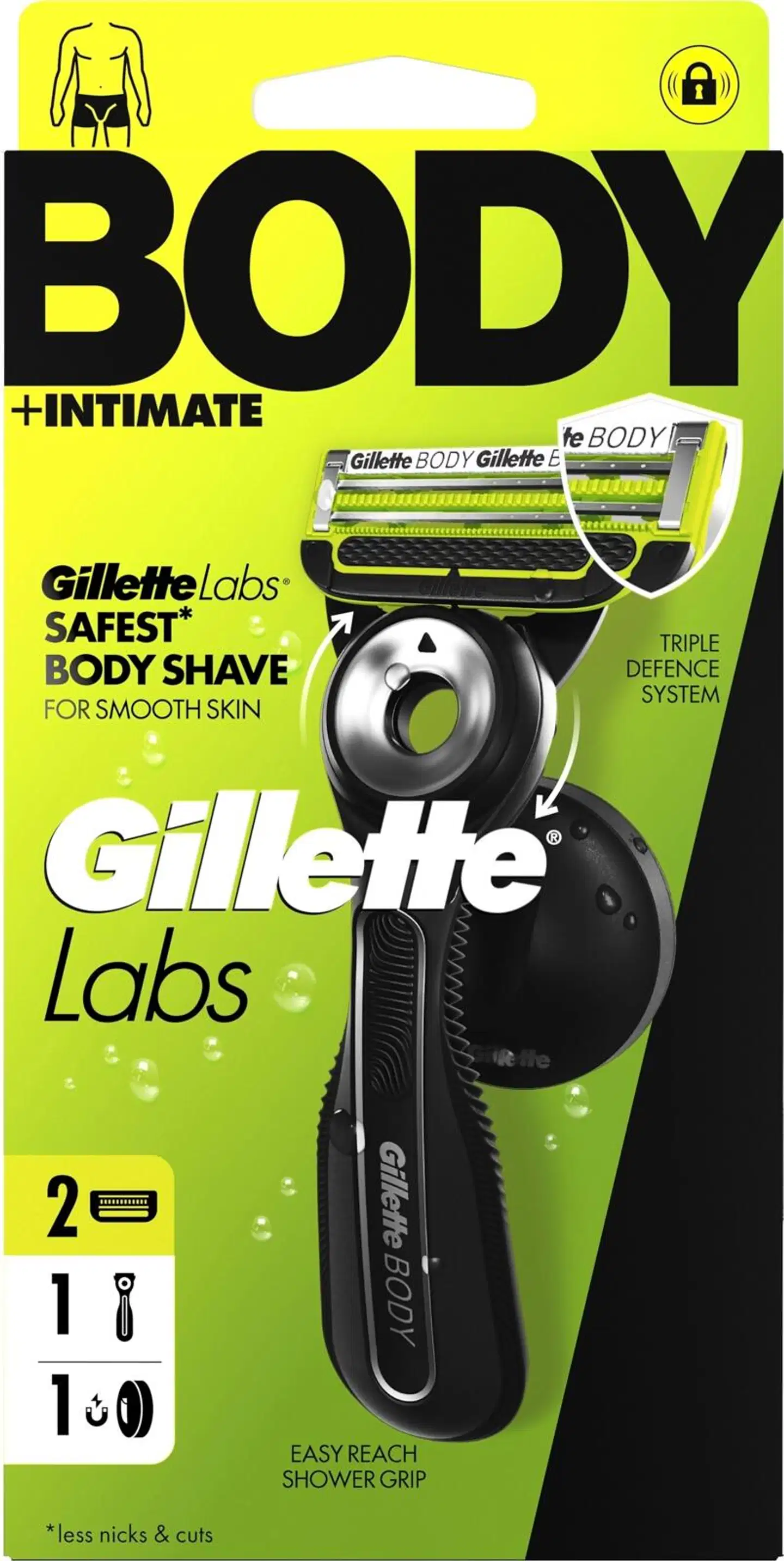 Gillette Labs Body + Intimate partahöylä + 2 vaihtoterää + suihkuteline