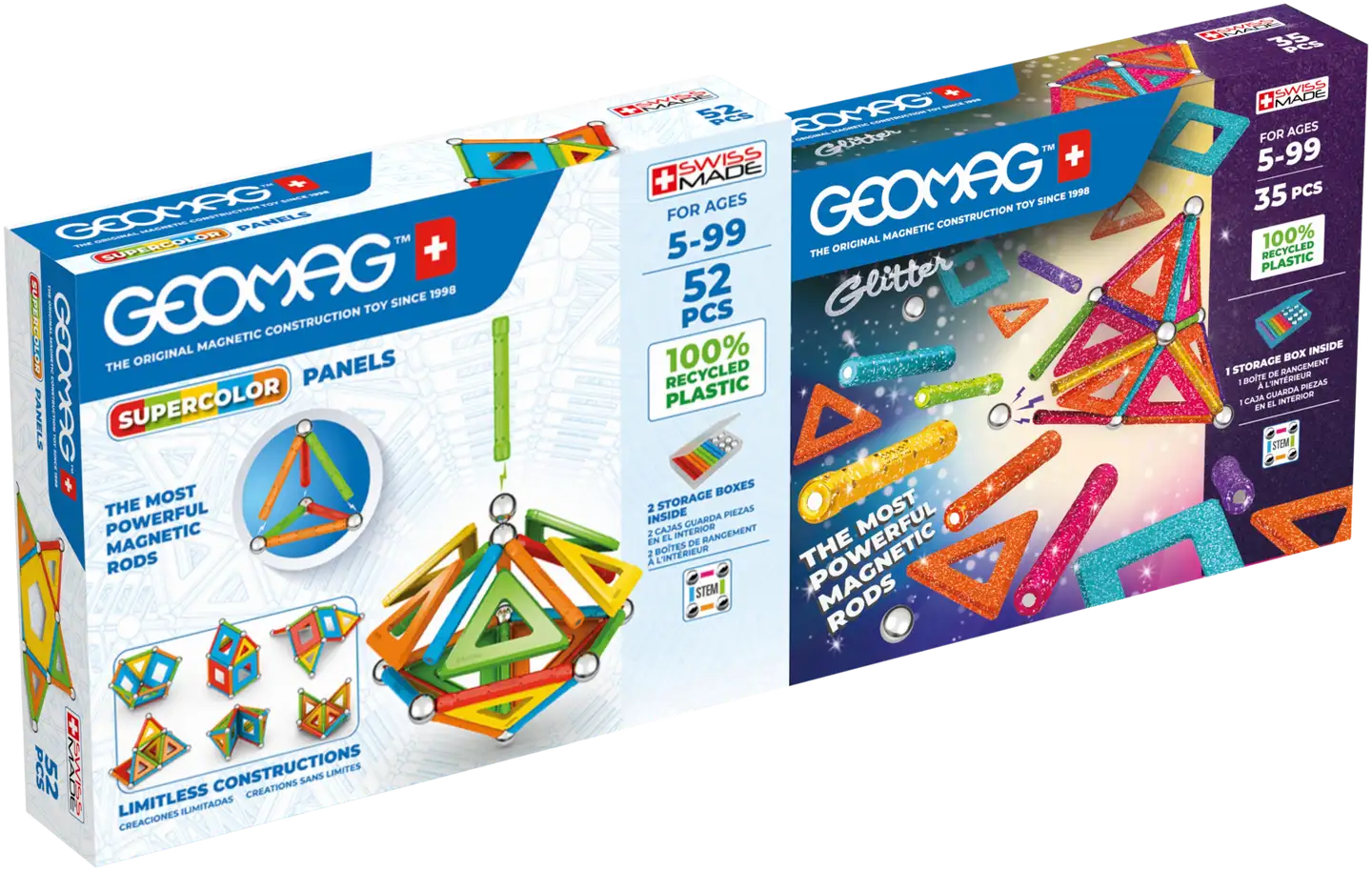 Geomag Supercolor & Glitter magneettirakennussetti tuplapakkaus 87 osaa - 1