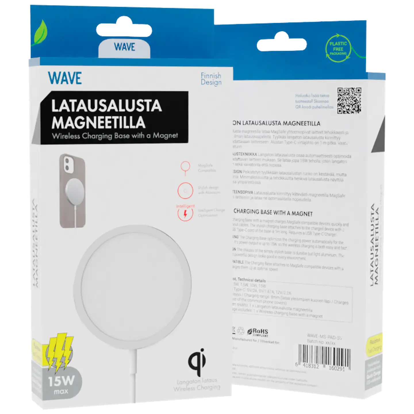 Wave Qi Langaton latausalusta magneetilla, Valkoinen/hopea - 3