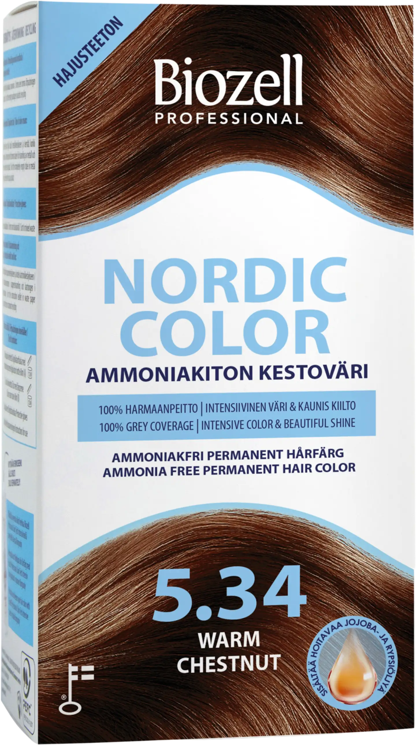 Biozell Professional Nordic Color ammoniakiton kestoväri Warm Chestnut 5.34 2x60ml