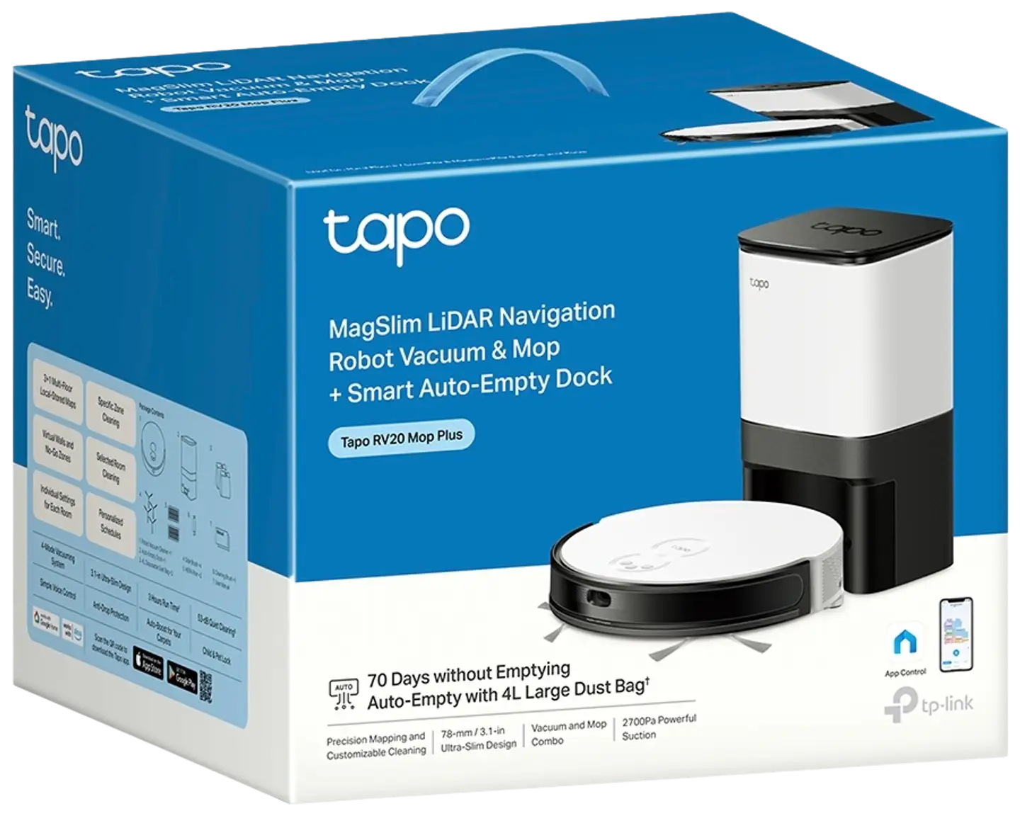 TP-Link Tapo Robottipölynimuri RV20 Max Plus ja telakka, musta - 4
