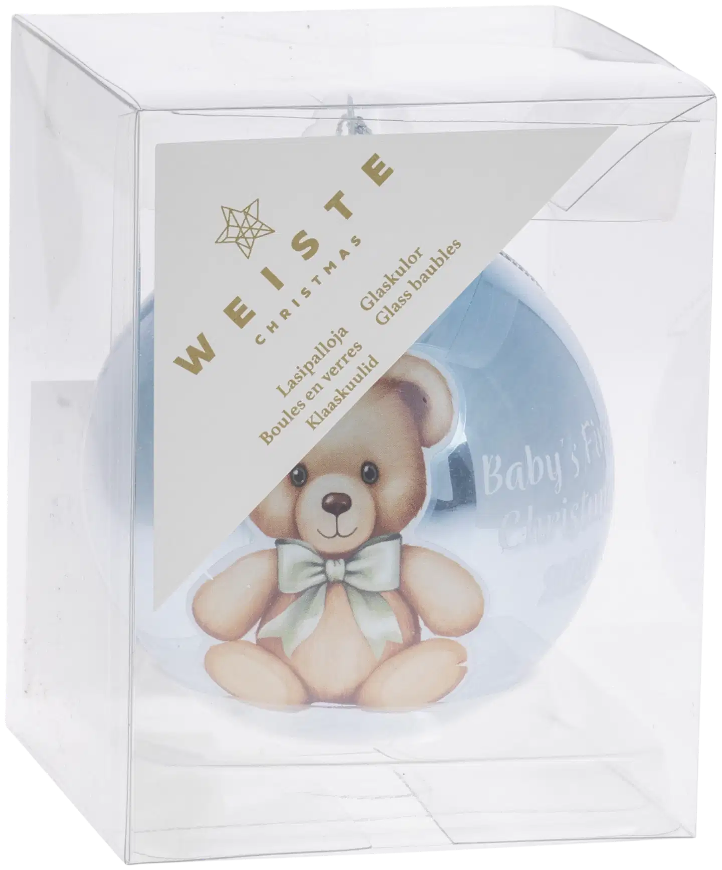 Weiste Baby's 1st  lasipallo 8cm rasiassa, vaaleansininen tai vaaleanpunainen - 3