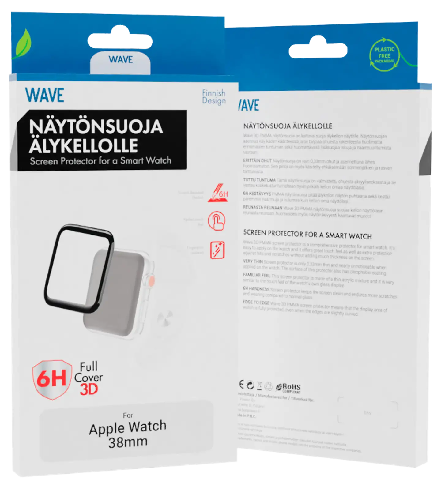 Wave 3D PMMA näytönsuoja, Apple Watch 38mm, Musta Kehys - 1