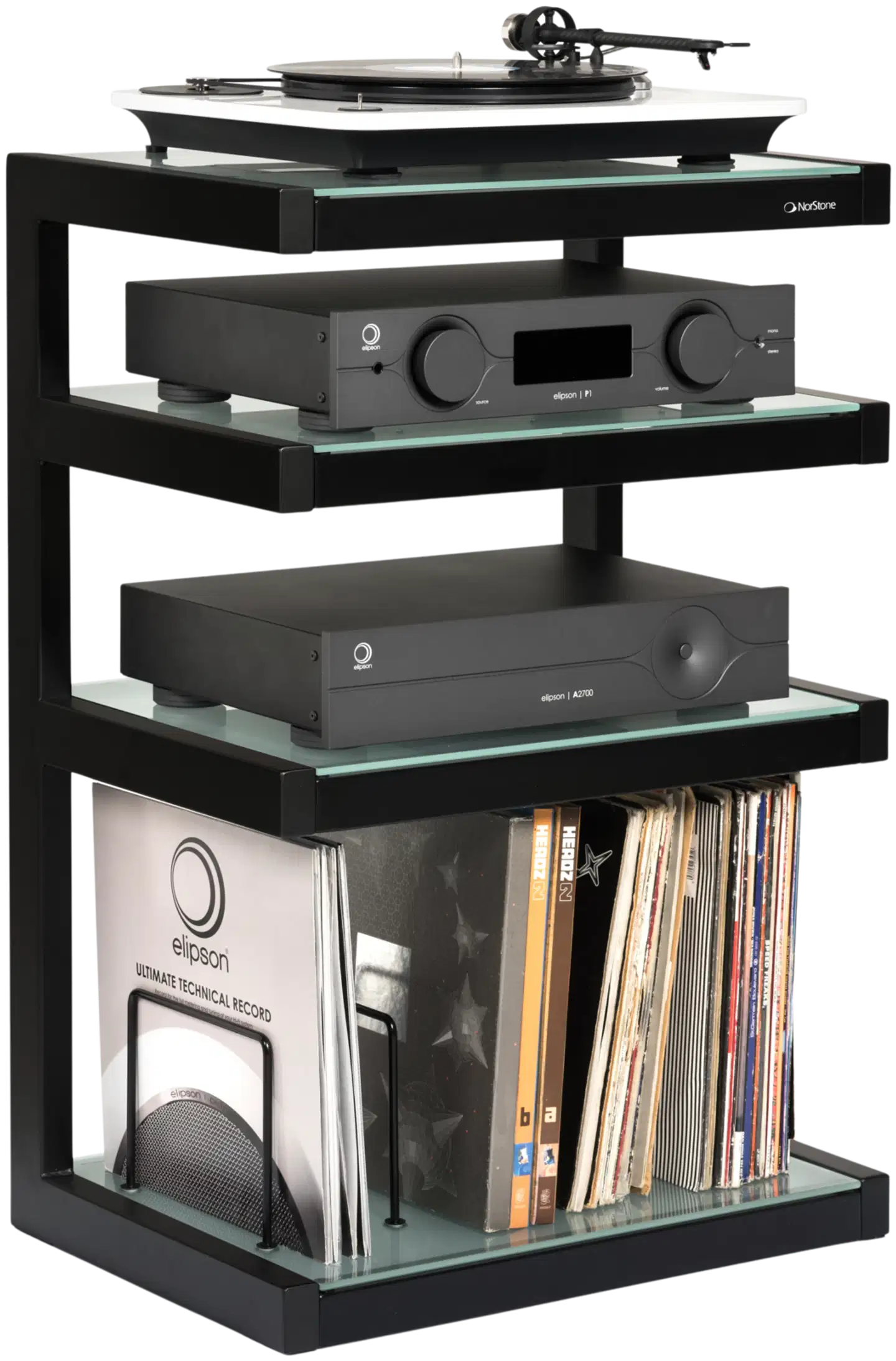 Norstone Esse HiFi Vinyl -levysoitin- ja vinyylikaluste satiinimusta/huurrettu lasi - 2