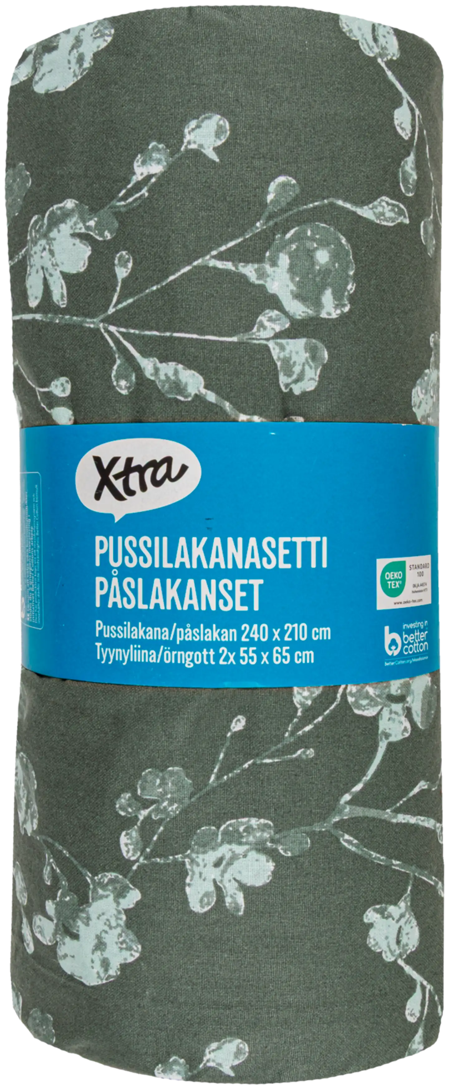 Xtra tuplapussilakanasetti Berry 240 x 210 cm + 2 x 55 x 65 cm tummanvihreä - 3