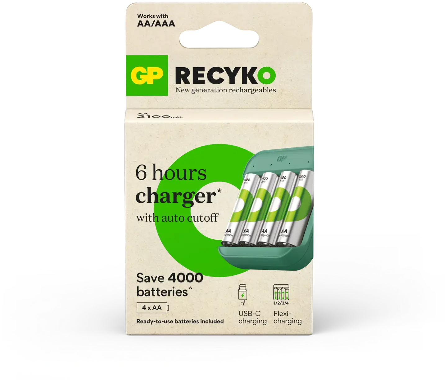 GP Recyko akkulaturi B423 sis. 4kpl AA 2100mAh NiMH akut - 2