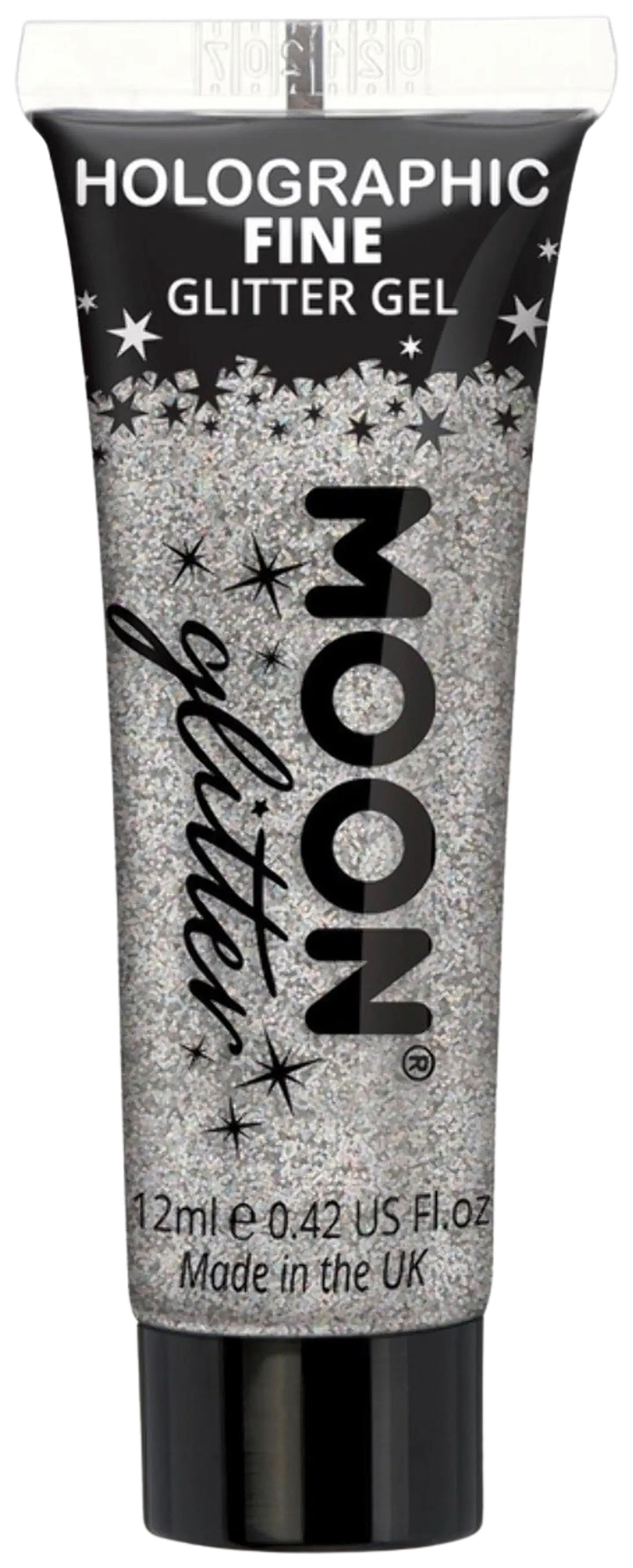 Moon Holografinen kulta glittergeeli hienojakoinen 12 ml - hopeanvärinen