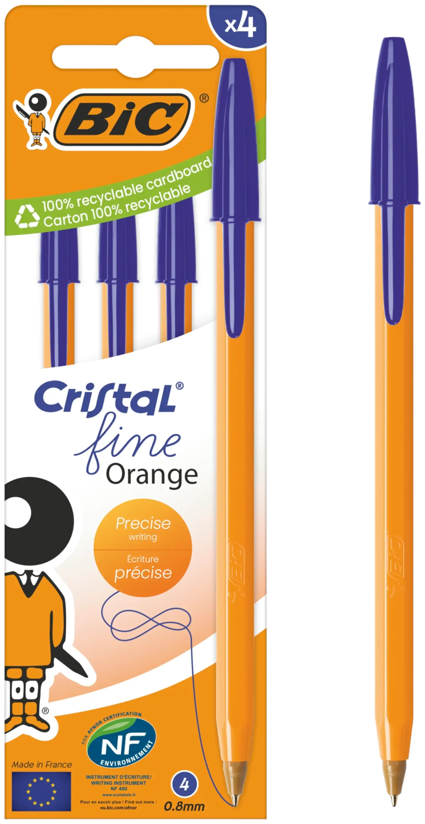 Bic kuulakynä Cristal Orange sinisellä musteella 4 kpl - 1