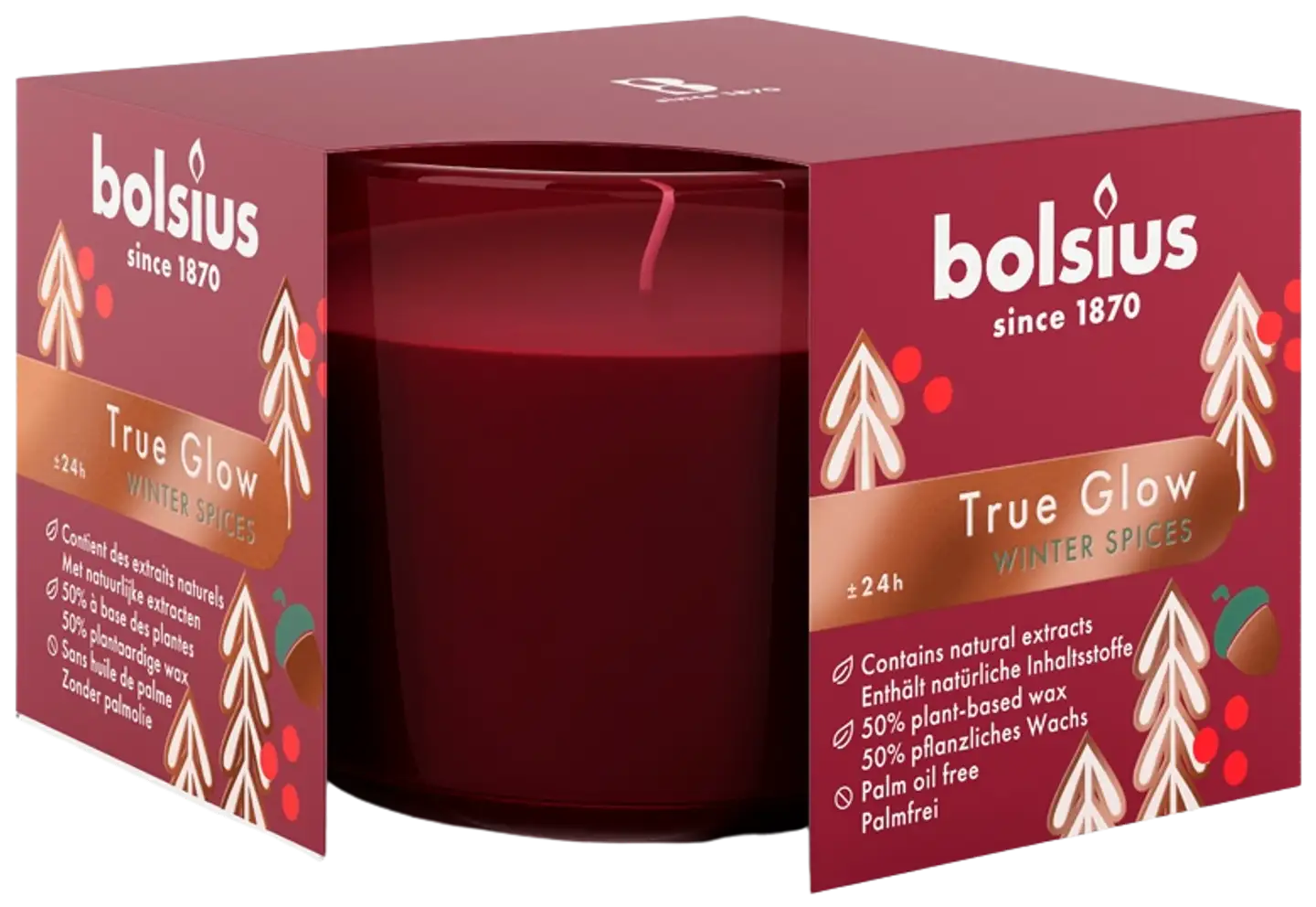 Bolsius True Scents – tuoksukynttilä lasissa – Winter Spices – punainen – suuri