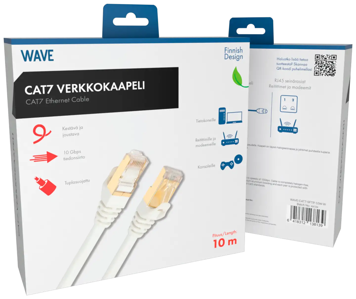 Wave S/FTP CAT7 10Gbit Ethernet LSZH parikaapeli, 10m, Valkoinen - 2