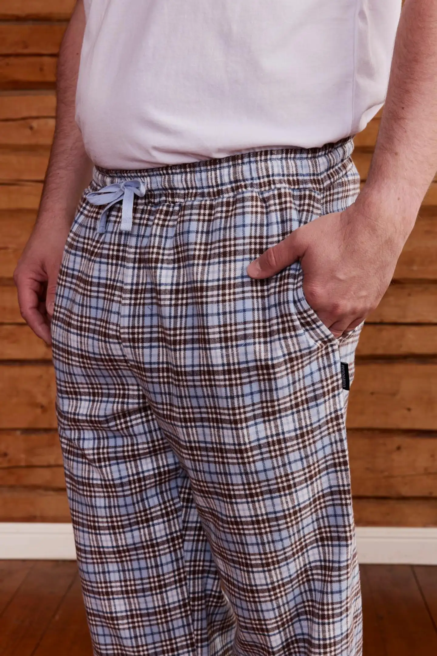 Reino&Aino miesten flanellipyjamahousut Reino - White/blue - 5