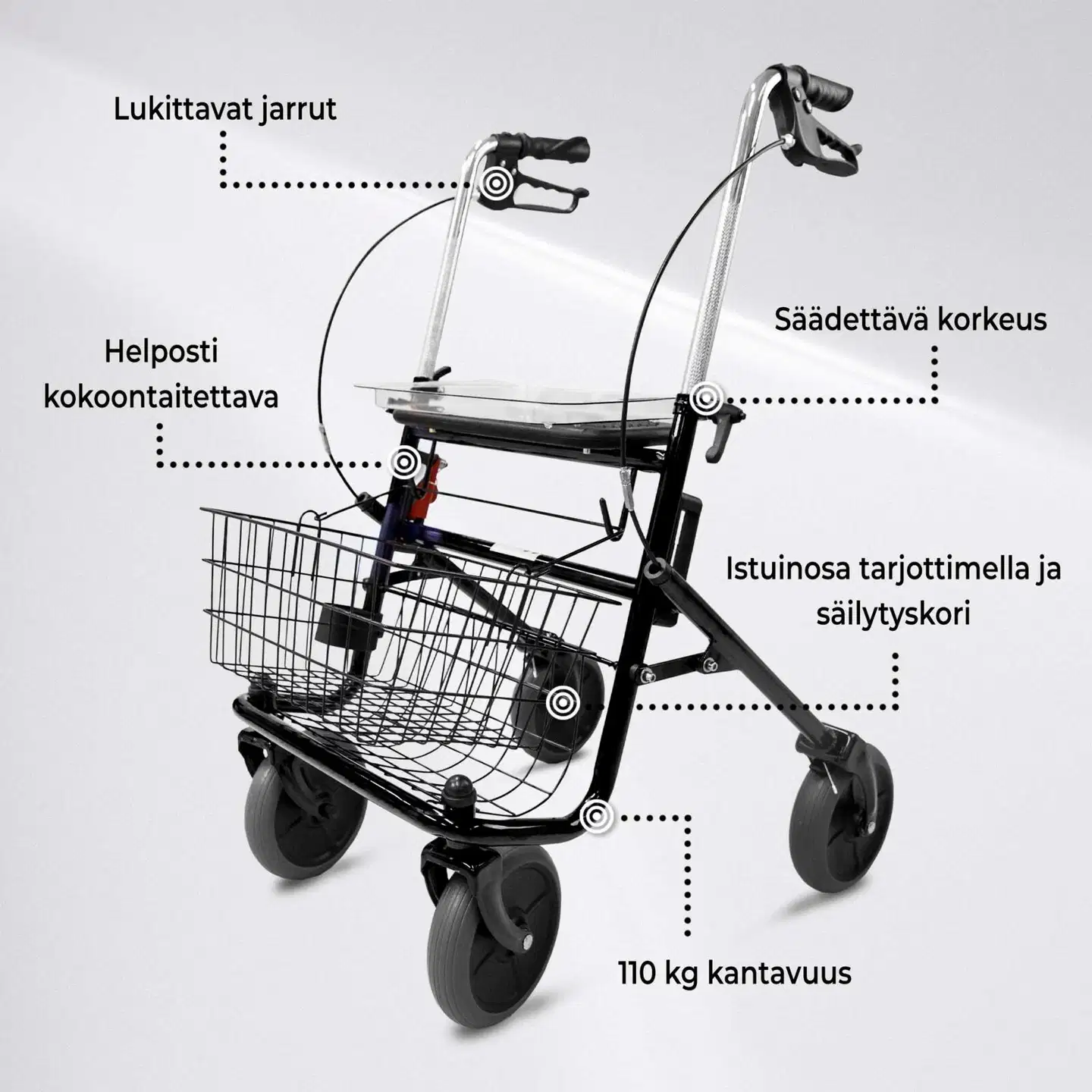 Arvo rollaattori sisä- ja ulkokäyttöön, musta - 2