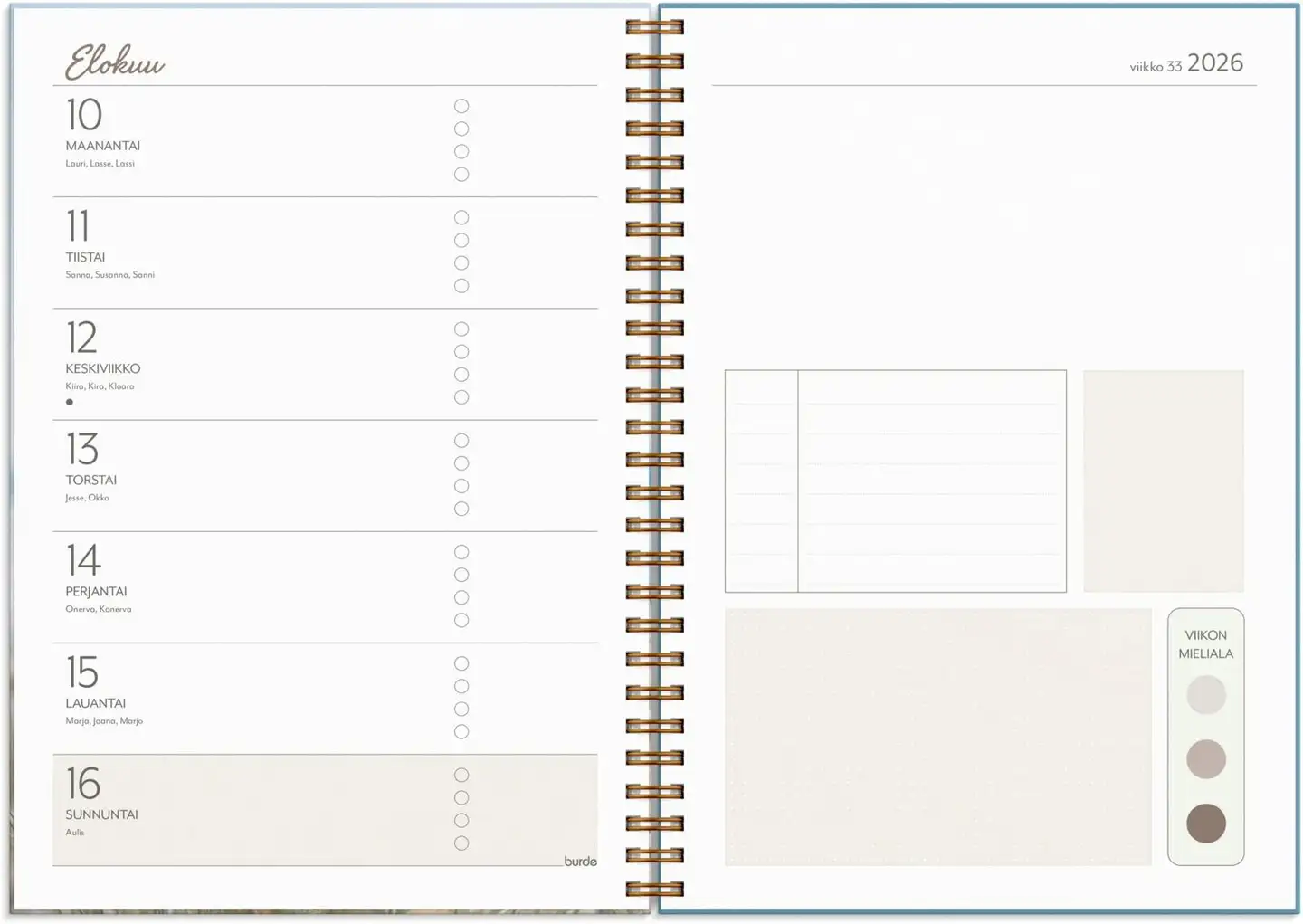 Burde Kalenteri 2026 Life Planner Feel good - 2