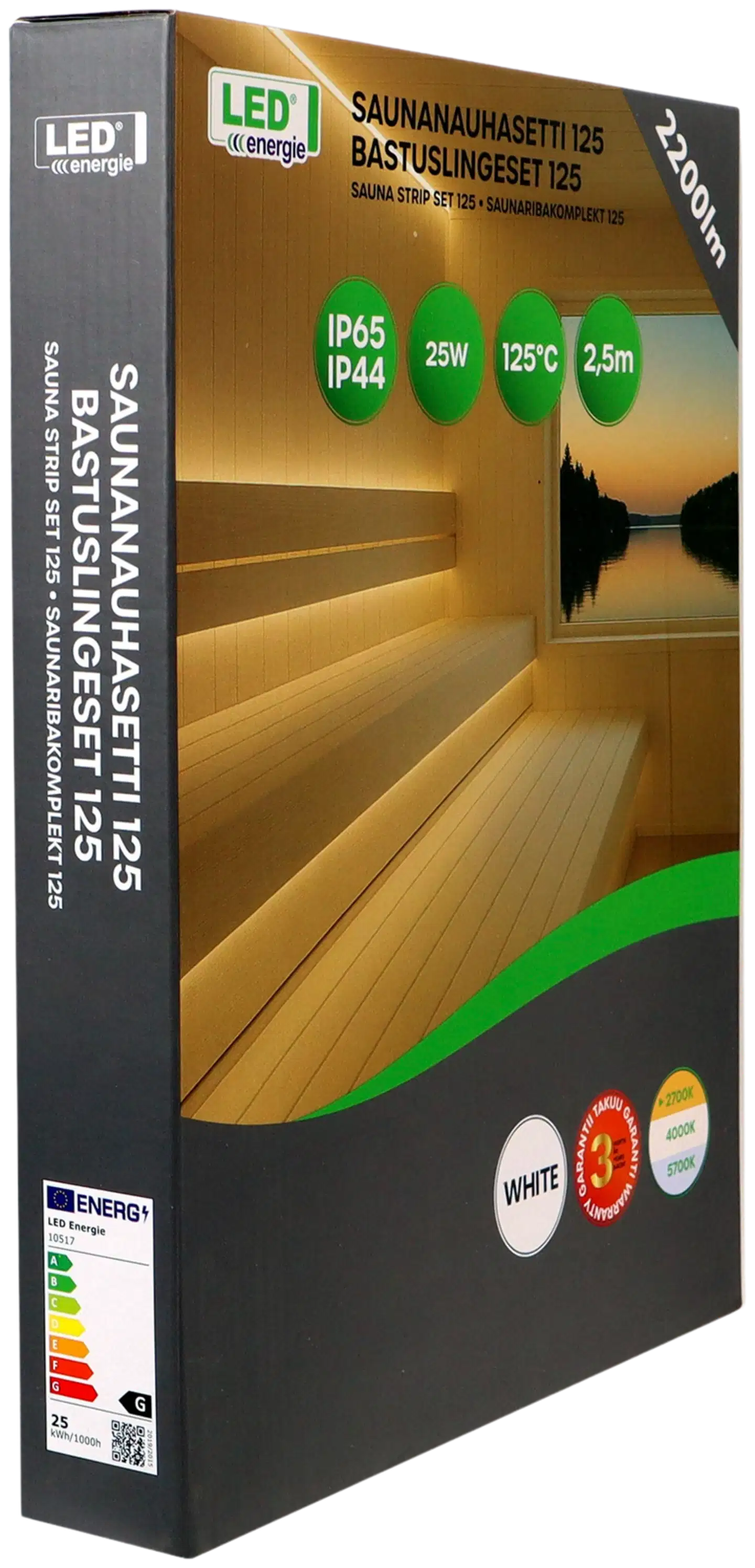 Led Energie Saunanauhasetti 125 valkoinen 2,5m 2700K 10W/m IP44/65 2200lm himmennettävä - 10