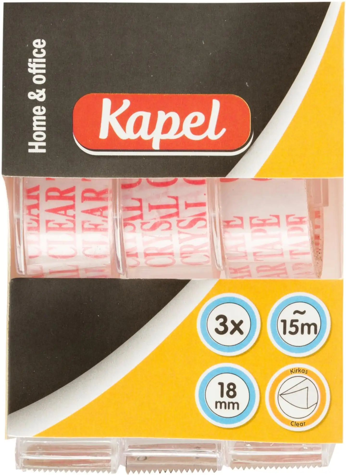 Kapel teippi telineessä kirkas 18 mm x 15,2 m 3 kpl