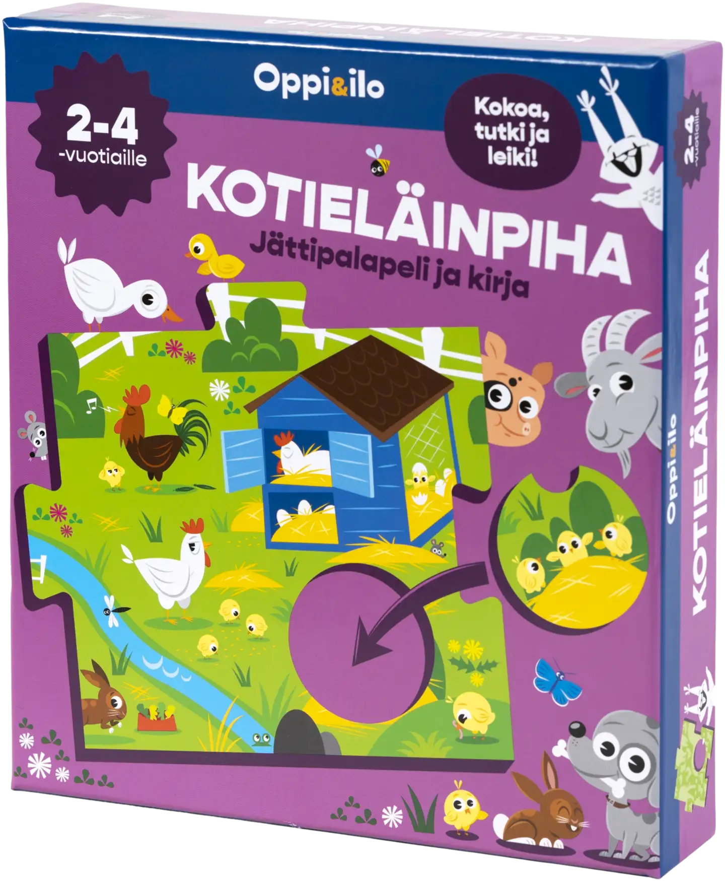 Oppi&ilo KOTIELÄINPIHA-jättipalapeli ja kirja 2-4 v - 1