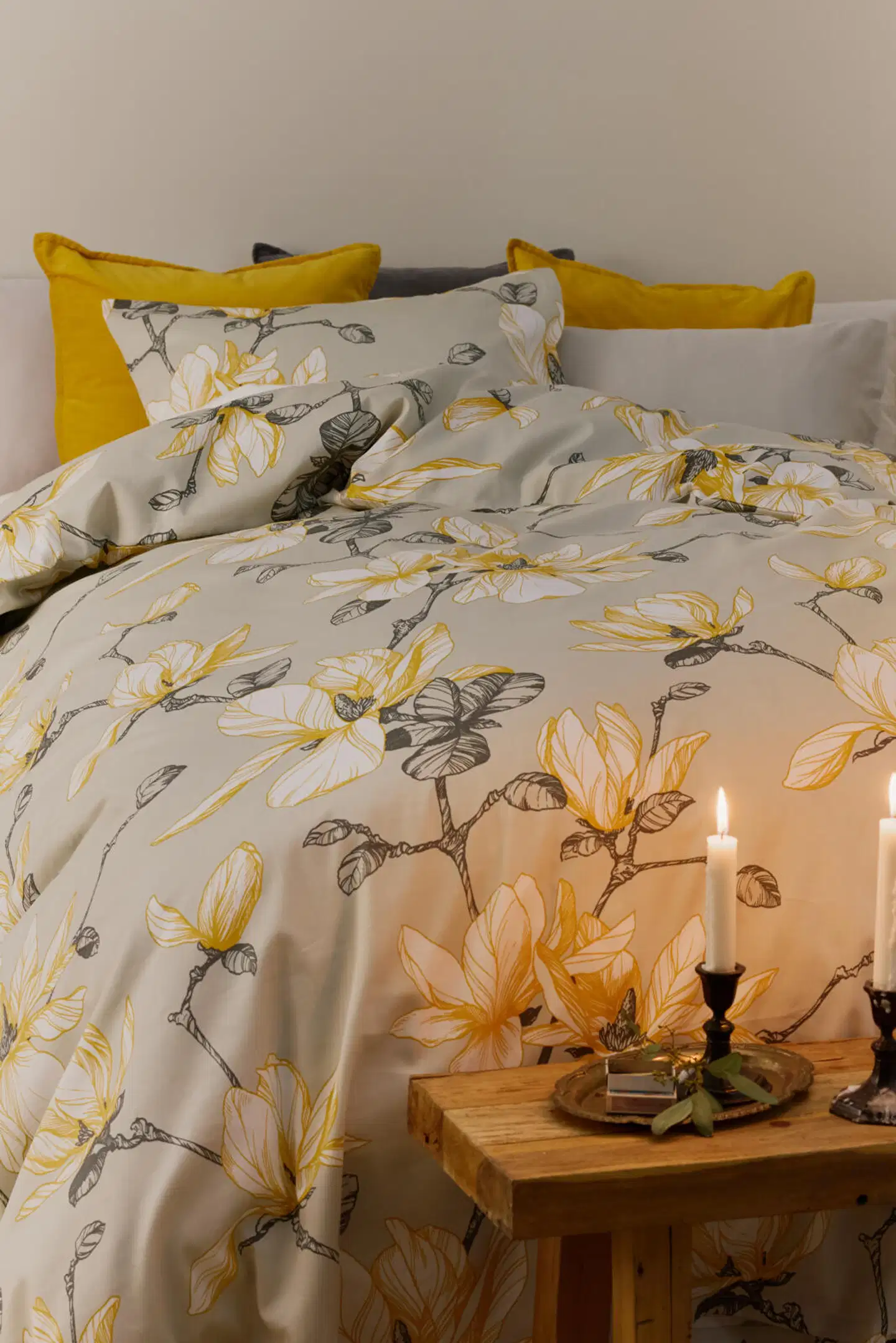 Finlayson satiini pussilakanasetti Magnolia  150X210+50x60  harmaa-keltainen - 6